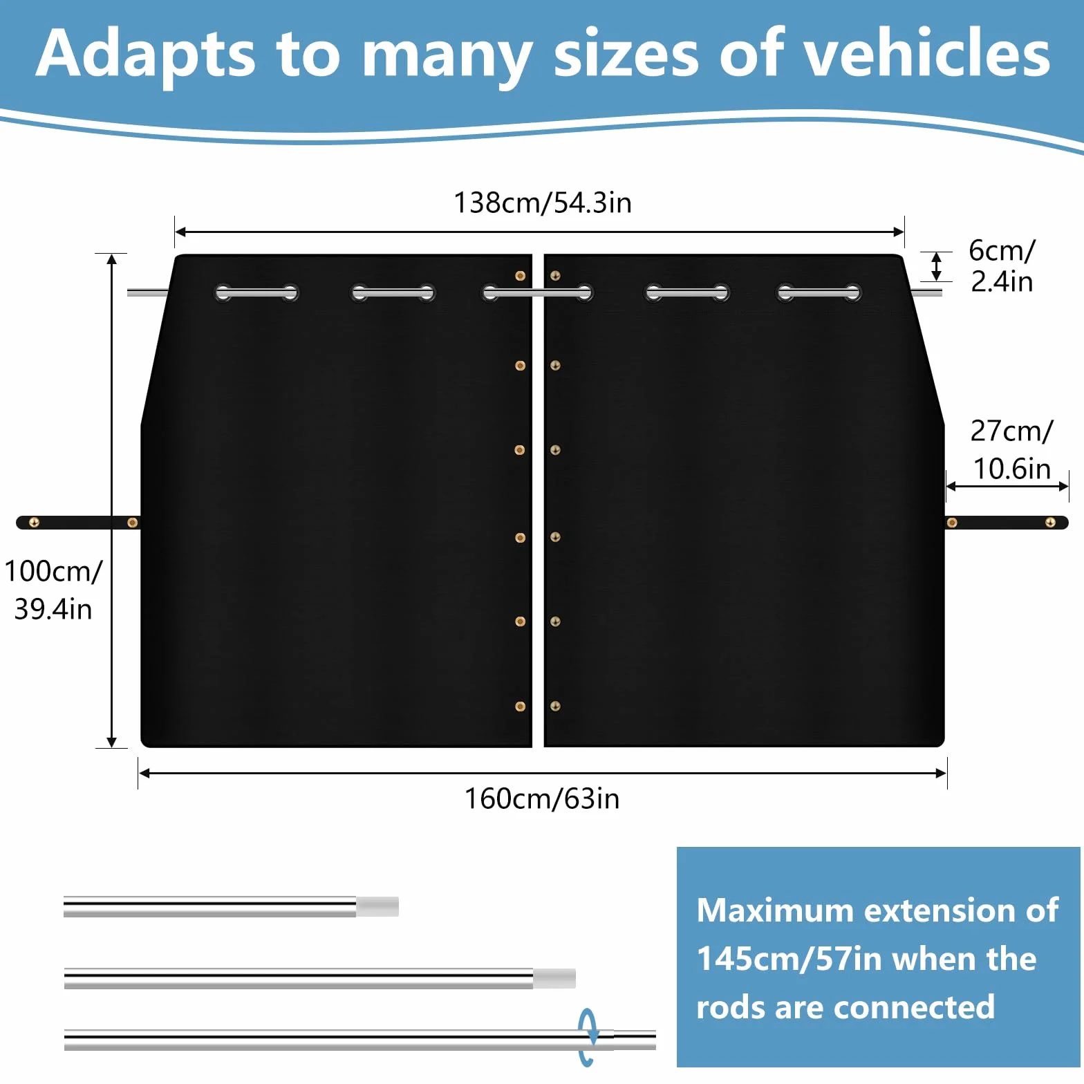 ZATOOTO Tenda Divisoria Auto 100 x 160 cm Tessuto Scamosciato Oscurante Protezione Solare Camper