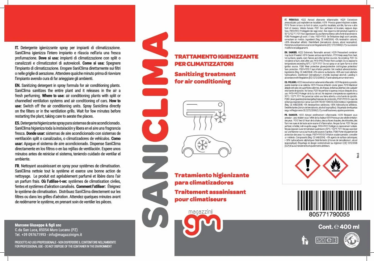 SANICLIMA Kit Sanificazione Pulizia Climatizzatori 750ml 400ml Detergente Igienizzante