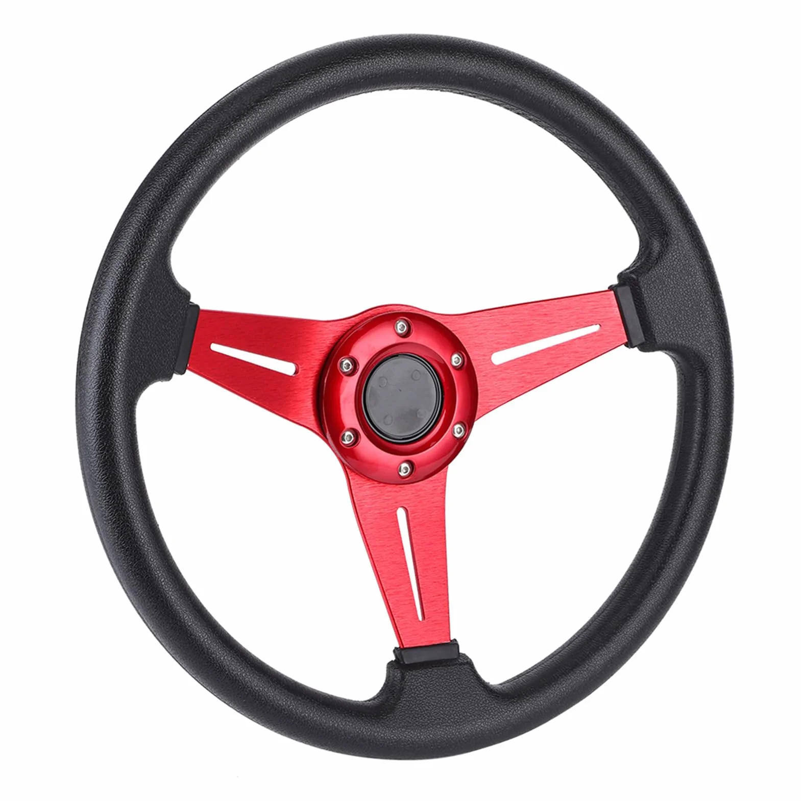 Ausla Volante 14 Pollici, Volante Alla Deriva in Lega di Alluminio PU, Impugnatura Comoda, Facile Installazione per gli Appassionati di Auto (rosso)