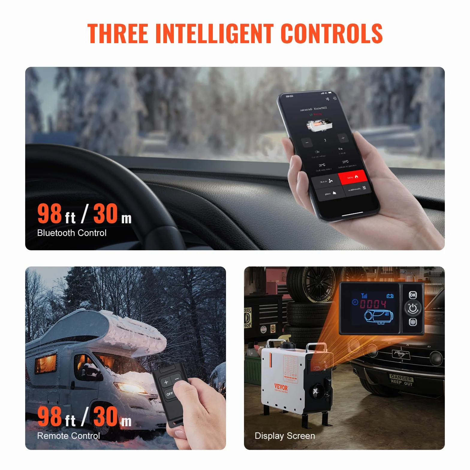 VEVOR Riscaldatore d'Aria Diesel 2 KW 12V/24V Bluetooth Controllo App Telecomando Schermo Allarme CO Portatile