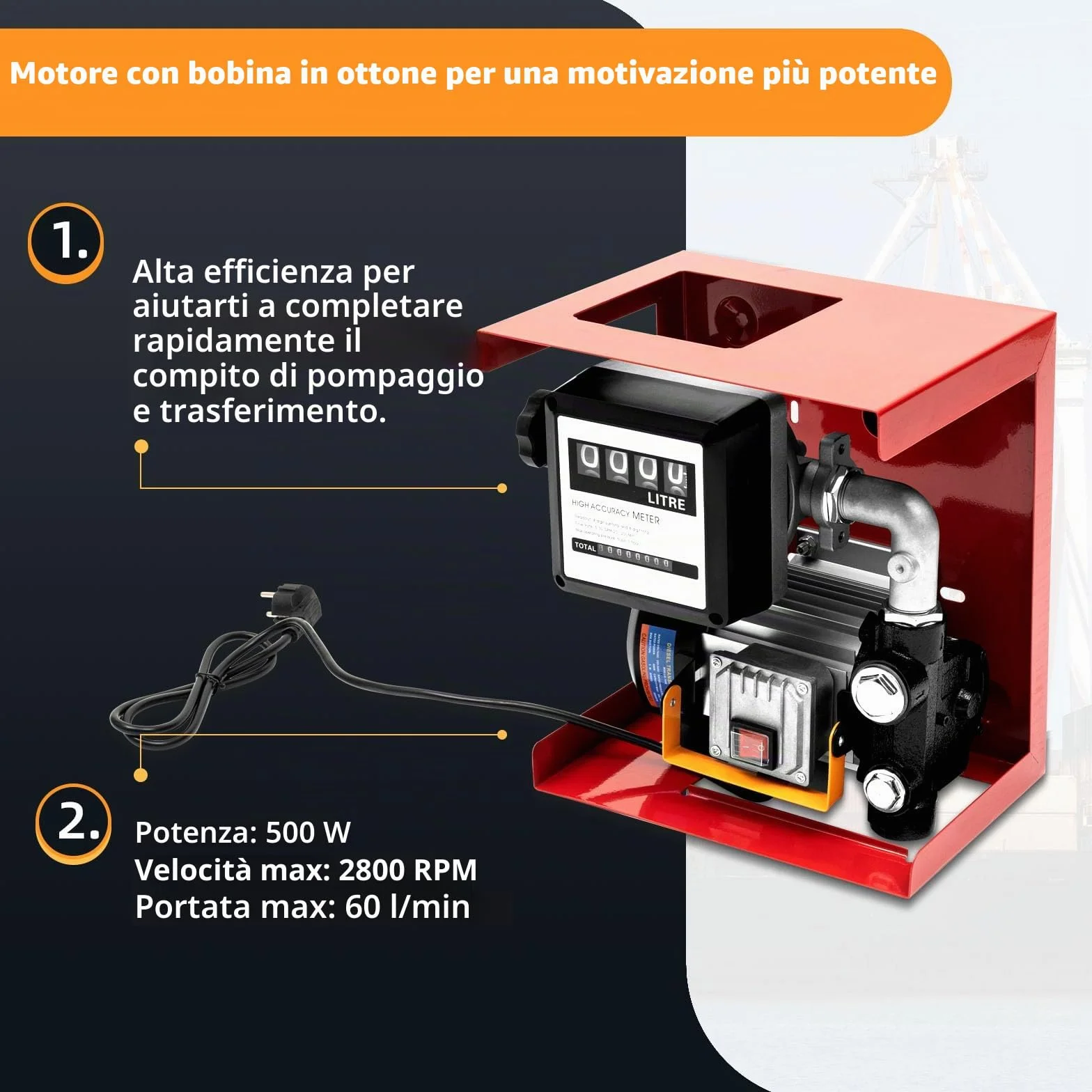 Pompa diesel 220 V, 550 W, pompa autoadescante con contatore e pistole, IPX4 60 l/min, pompa olio professionale per officine automobilistiche, autorecycling