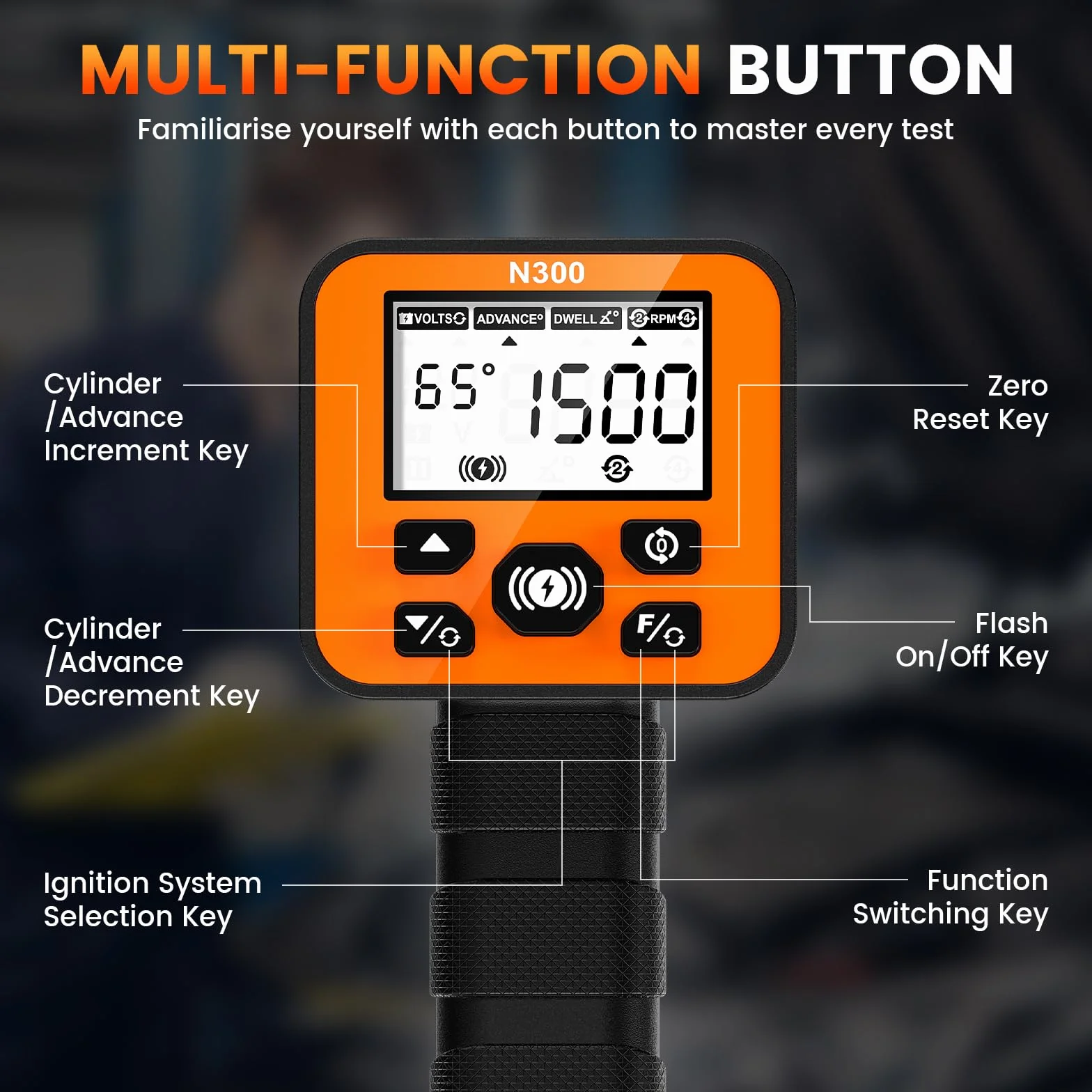 Pistola per luci di accensione 12 V, lampada stroboscopica digitale con angolo di chiusura e prova di tensione/Advance & RPM per motori a benzina a 2 tempi e 4 tempi, per auto, moto, marina