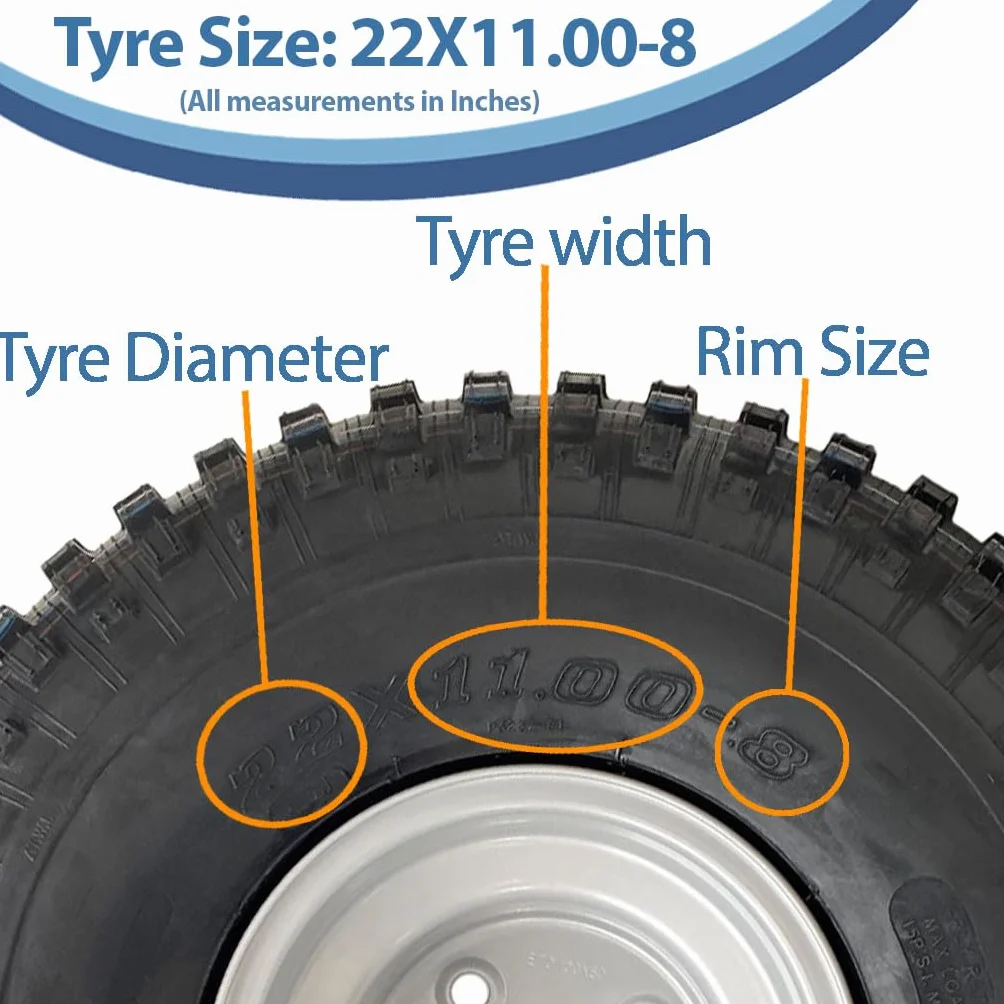 Ruote e Pneumatici Completi 22x11.00-8 2 Set Wanda 4 Strati, 4 Prigionieri 100 mm PCD, Diametro 538 mm, Larghezza 270 mm