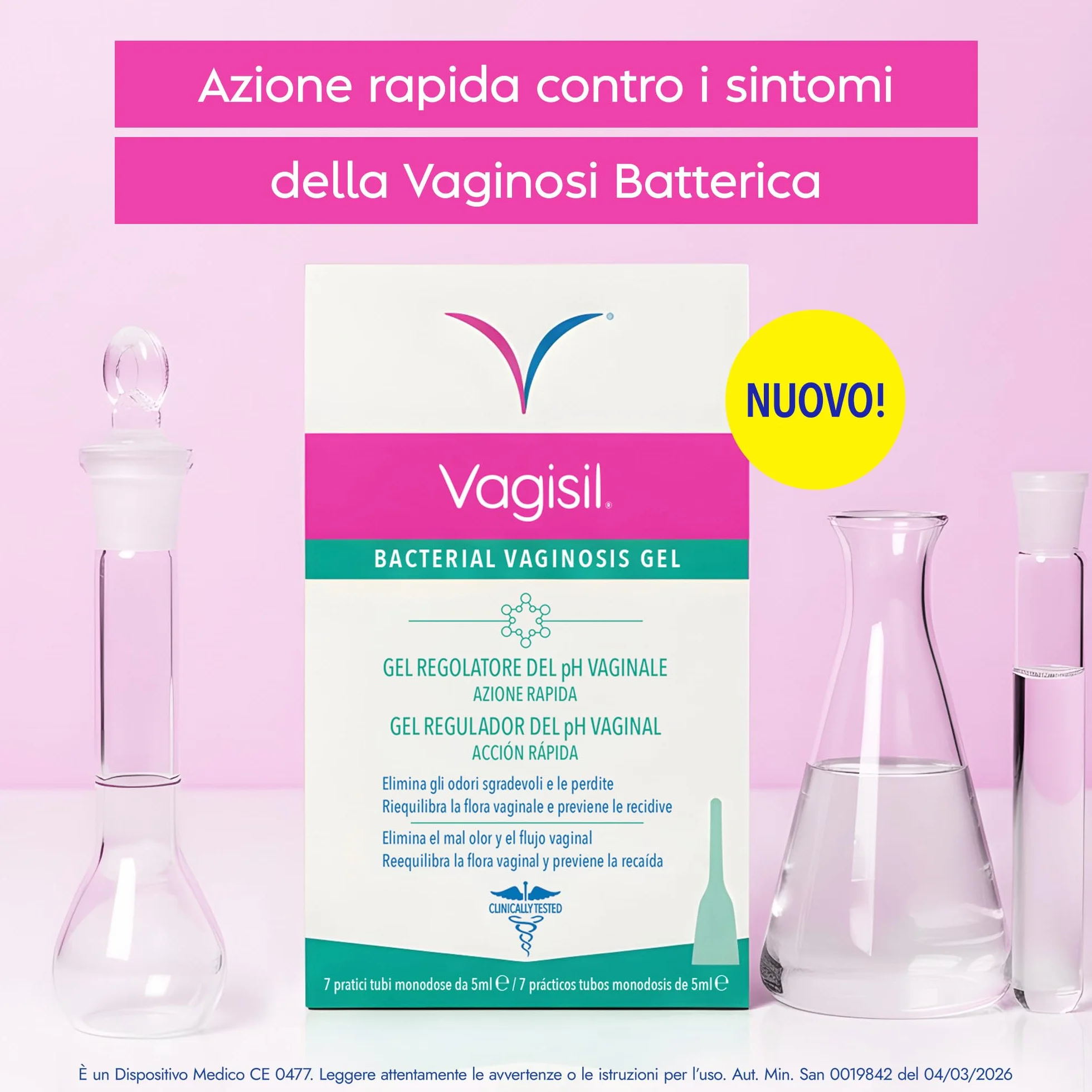 Vagisil Vaginosi Batterica Gel 7 tubi monodose trattamento odori perdite prurito