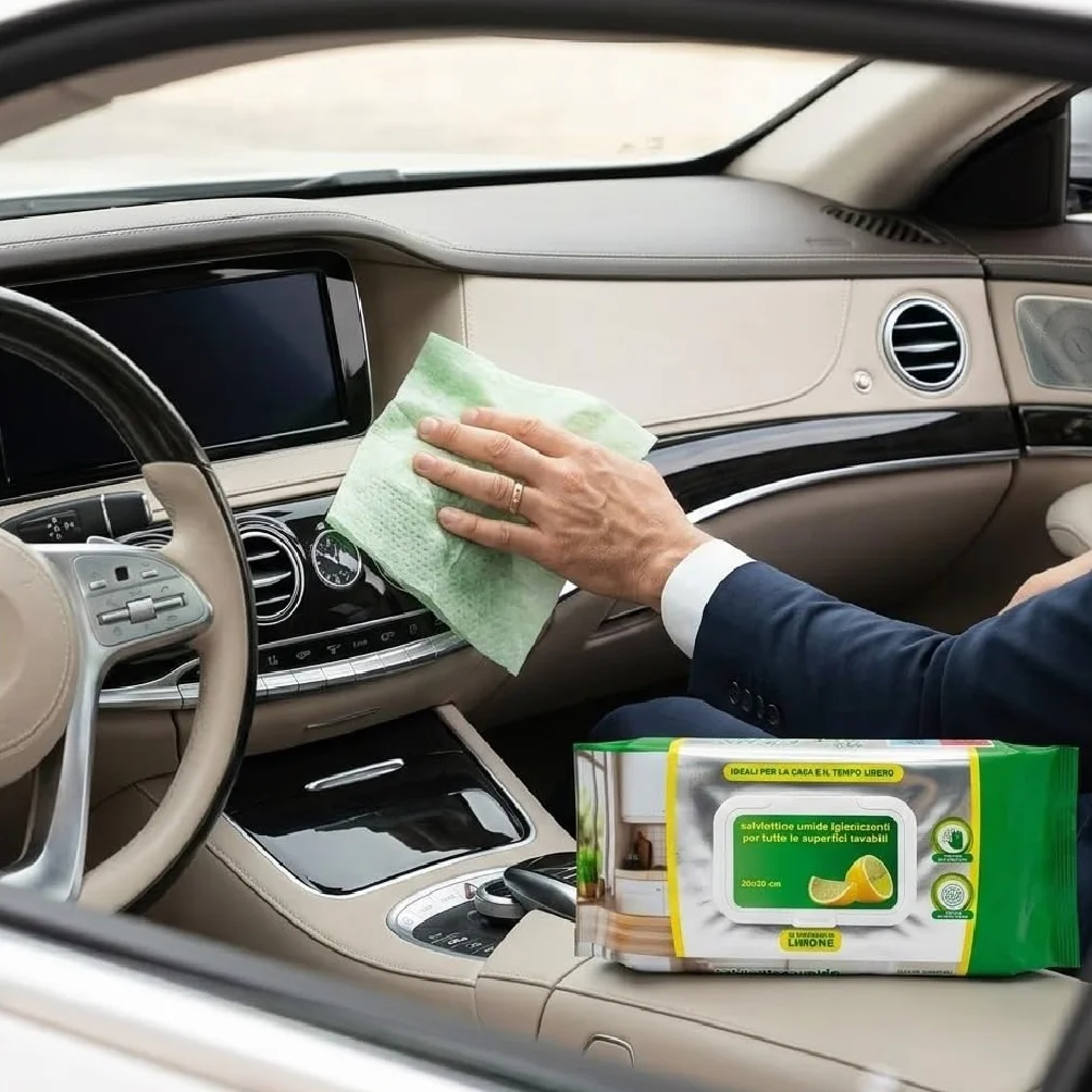 Salviette Umide Igienizzanti al Profumo di Limone 20x20 cm Antibatteriche per Superfici Lavabili