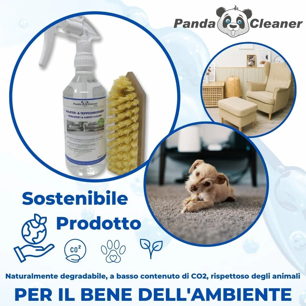 PandaCleaner Detergente biologico per tappezzeria 500 ml spray con spazzola