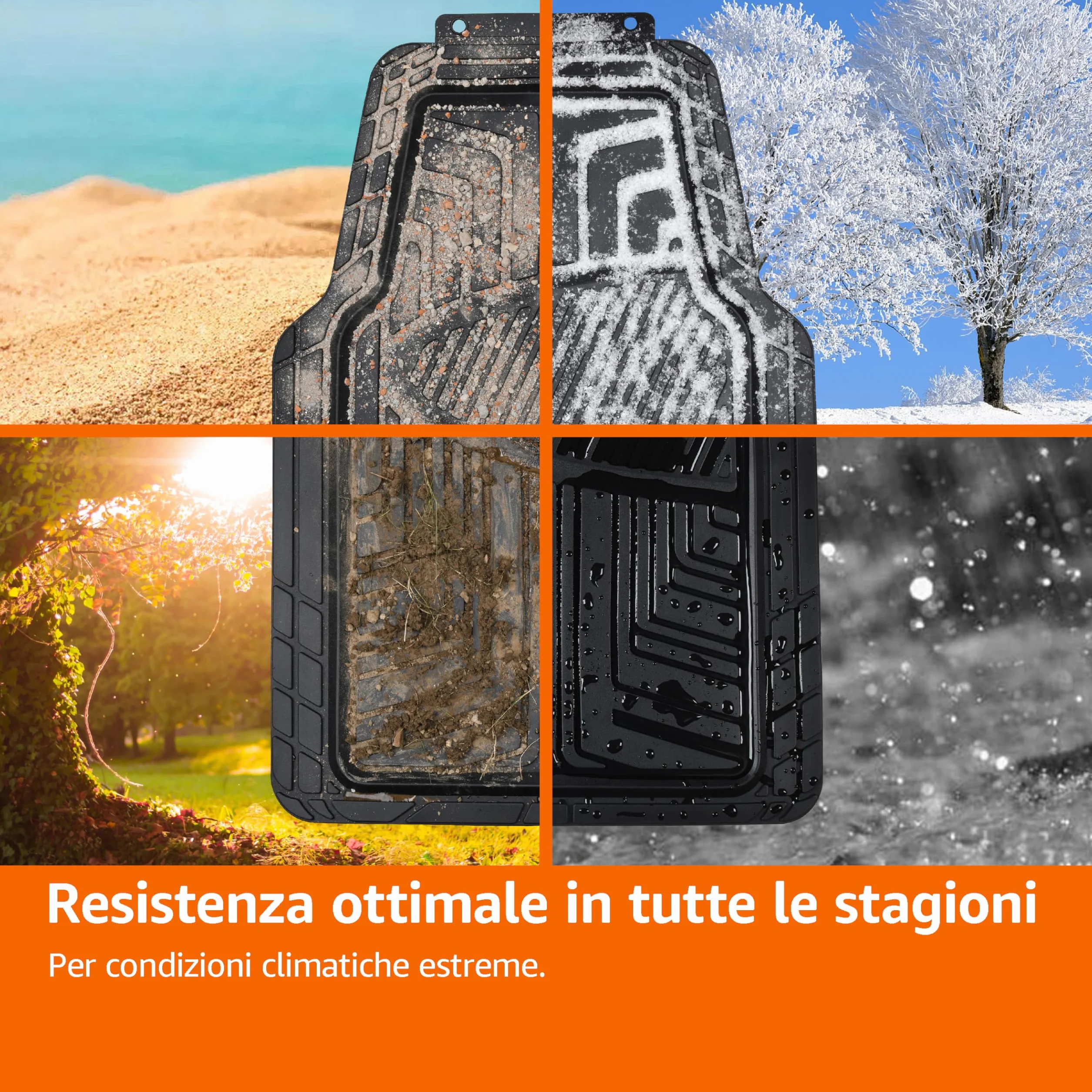 Amazon Basics 4 unità tappetini in gomma per auto, SUV, camion, per tutte le stagioni, nero