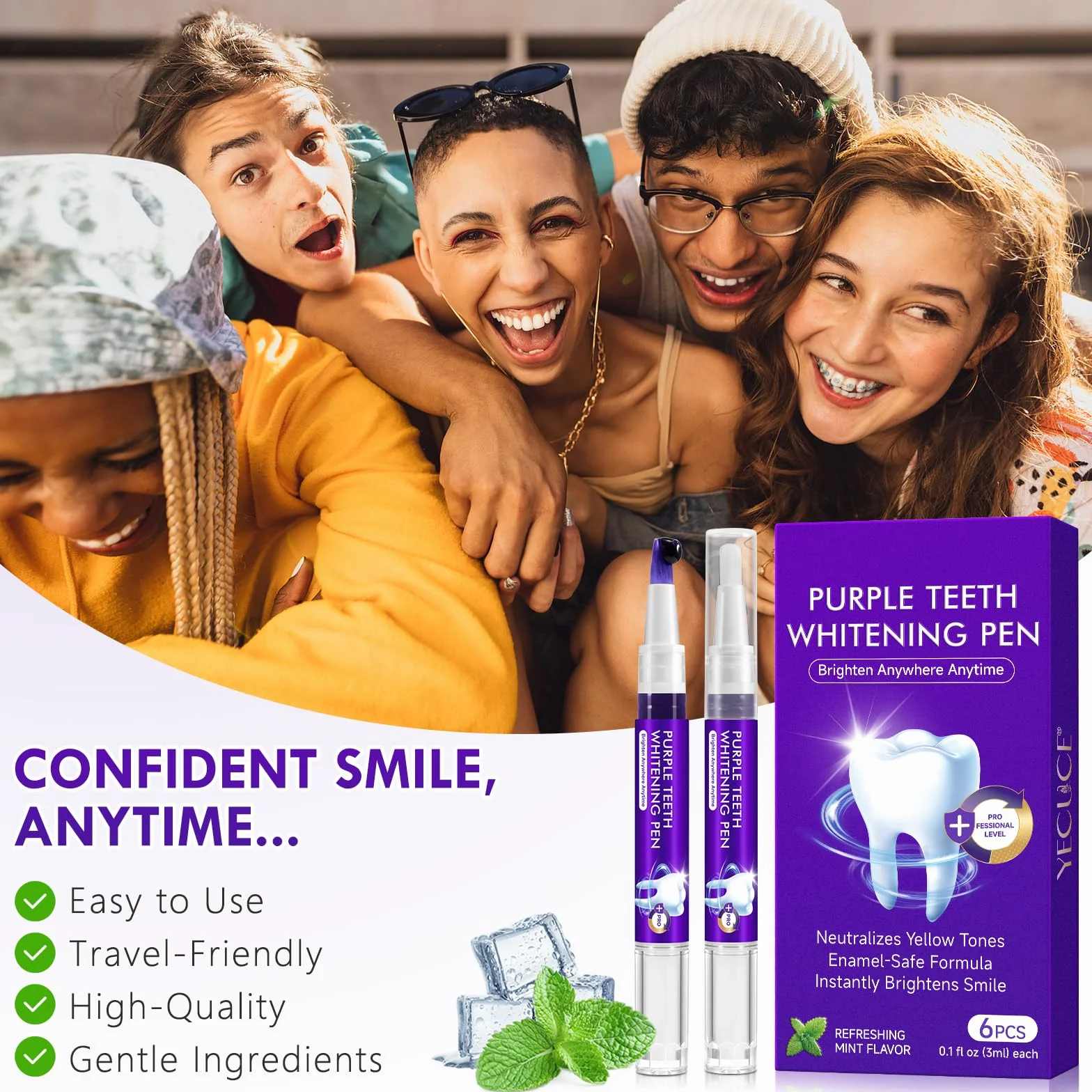 Penna sbiancante denti viola 6 pezzi gel sbiancante dentale rimozione macchie