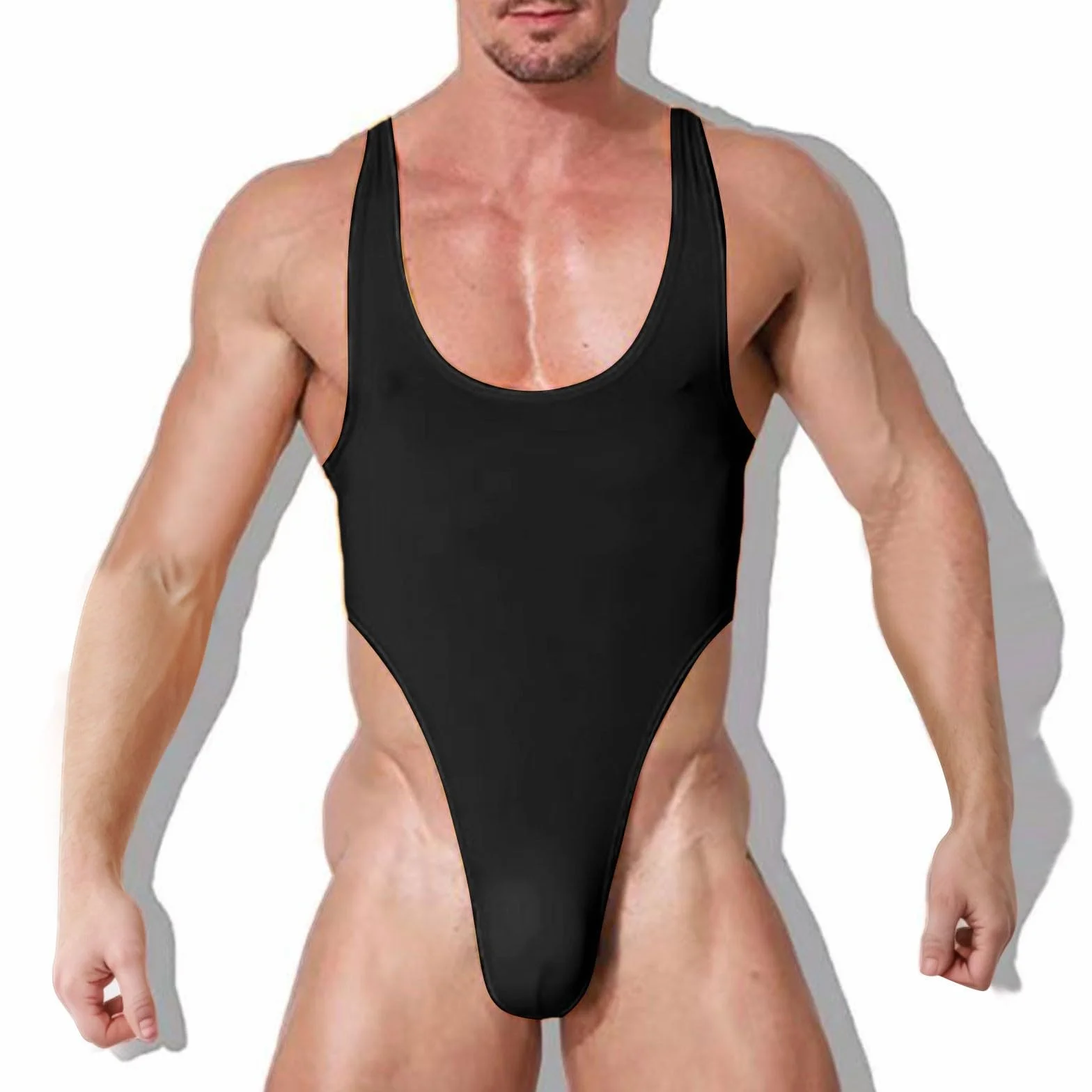 Body trasparente in rete da uomo con scollo rotondo Shapewear
