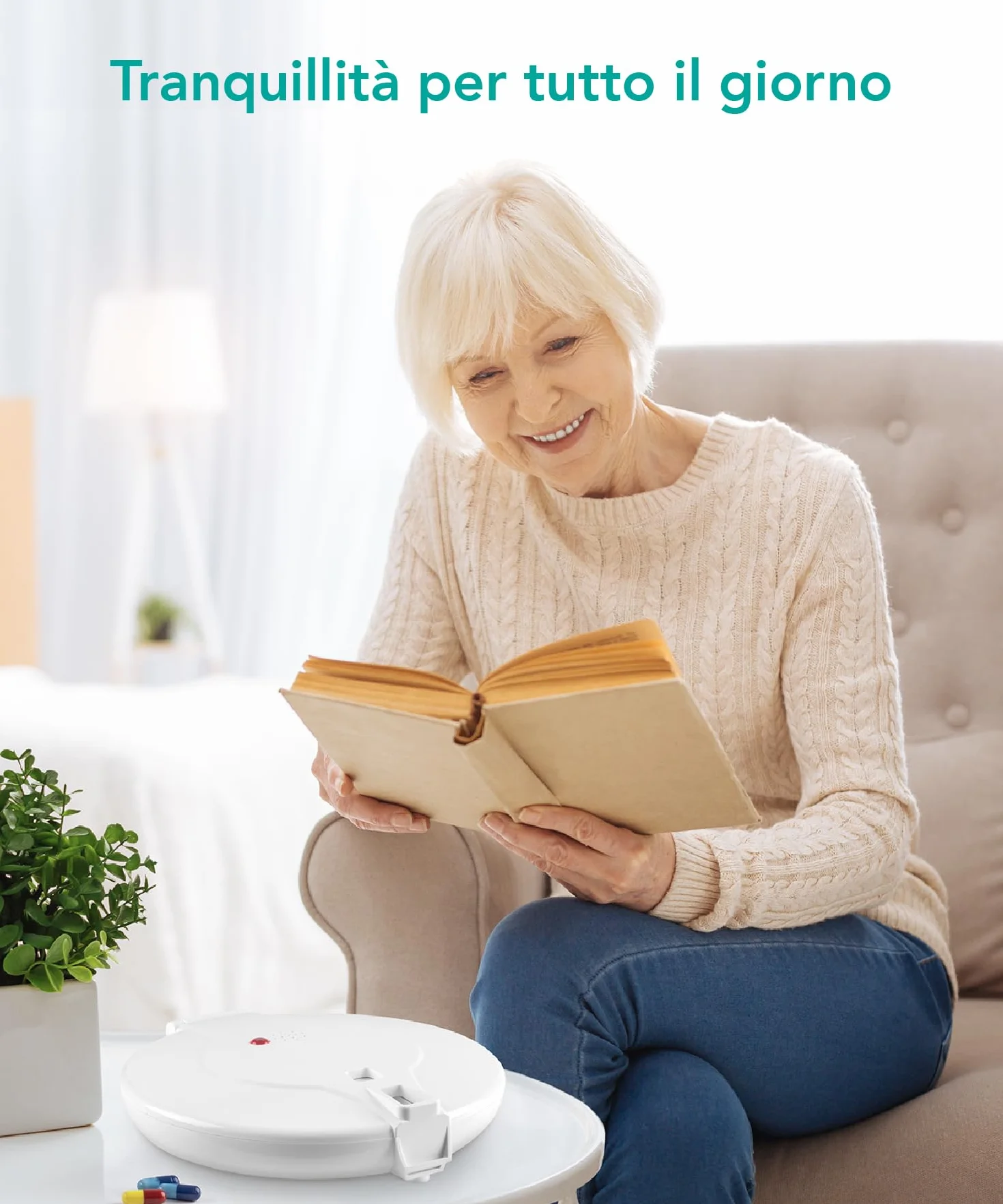TabTime distributore di pillole automatico 6 timer al giorno coperchio trasparente bloccabile per anziani Alzheimer demenza senile