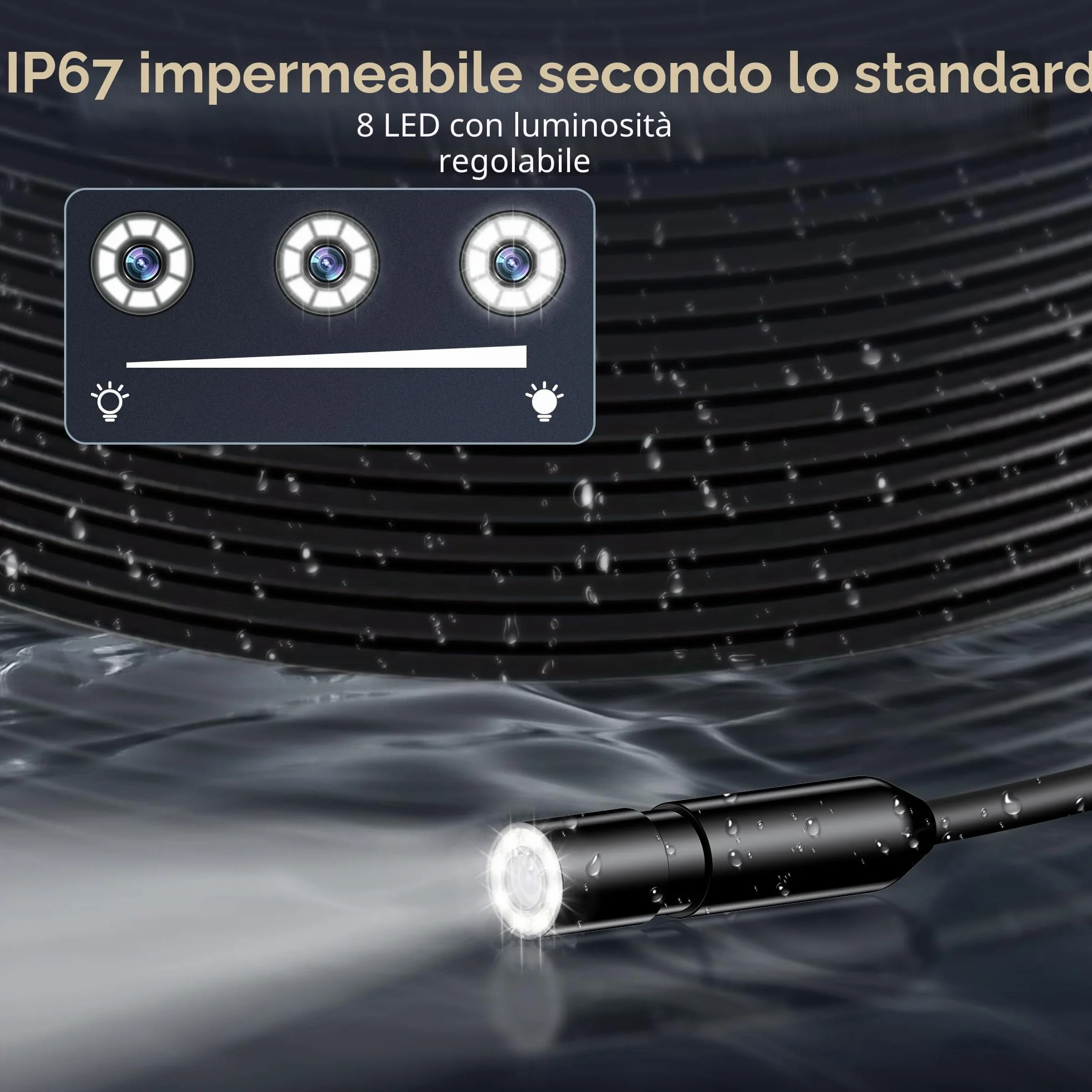 Endoscopio 1080P HD con Schermo IPS 4.3'' Telecamera Ispezione IP67 Impermeabile 8 LED Sonda 8mm Cavo 5M