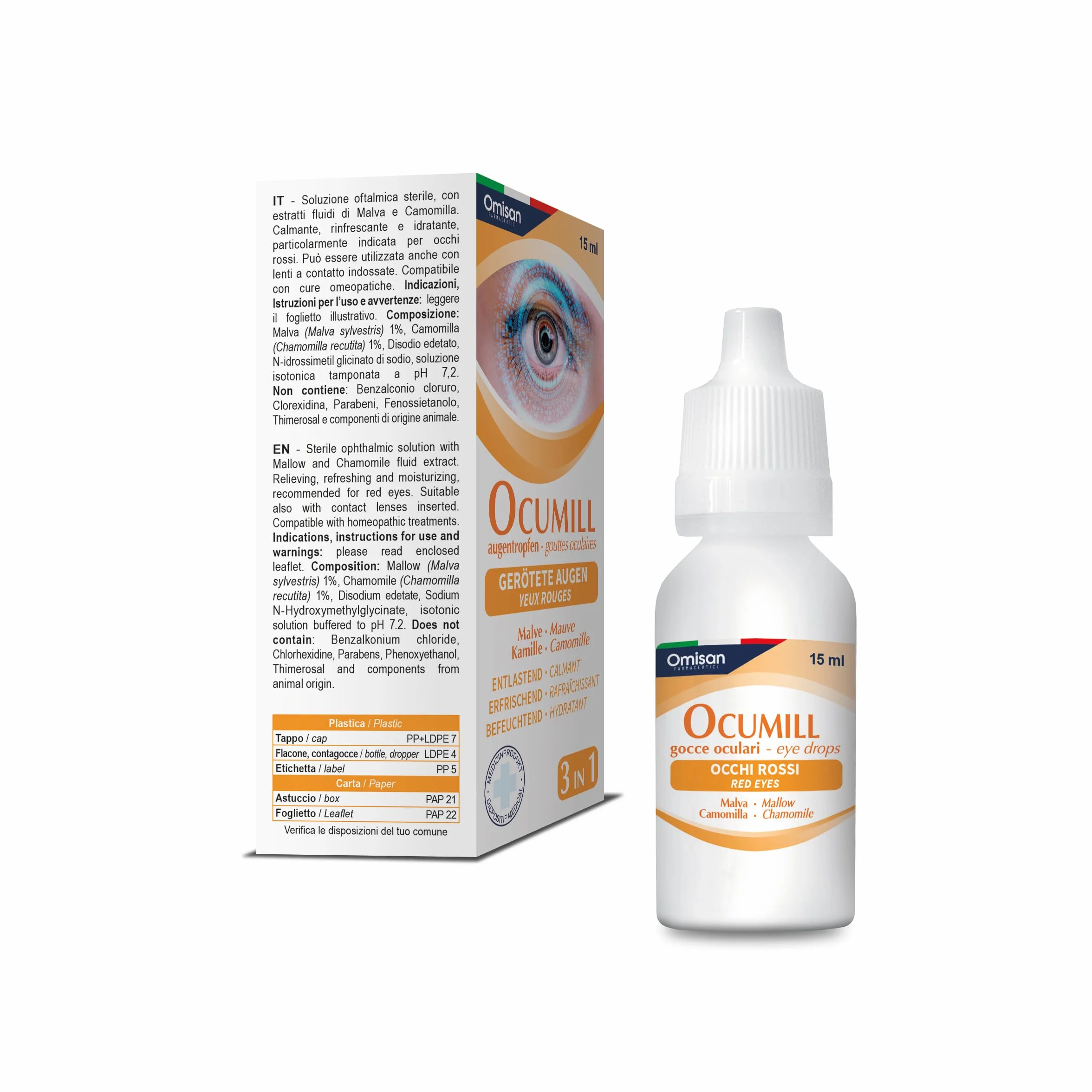 Ocumill 3 in 1 Gocce oculari con Camomilla e Malva 15 ml