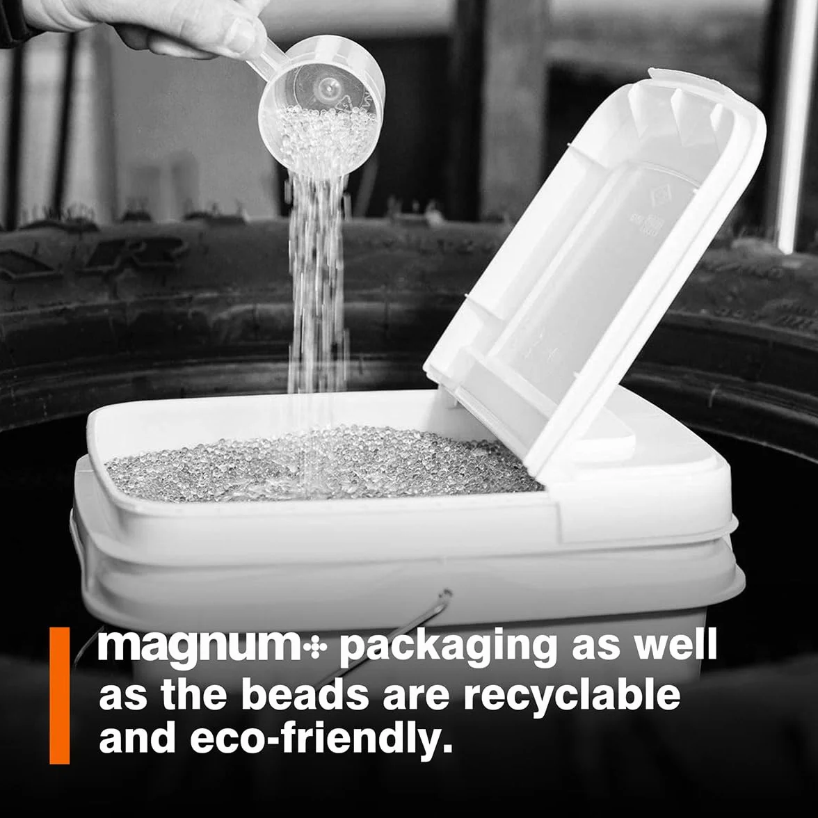 magnum+ Perline di bilanciamento per Pneumatici, vaschetta Sfusa da 8 kg, bilanciamento Interno dinamico per Camion, Fuoristrada e Pneumatici Pesanti | Perline di Vetro riutilizzabili ed ecologiche