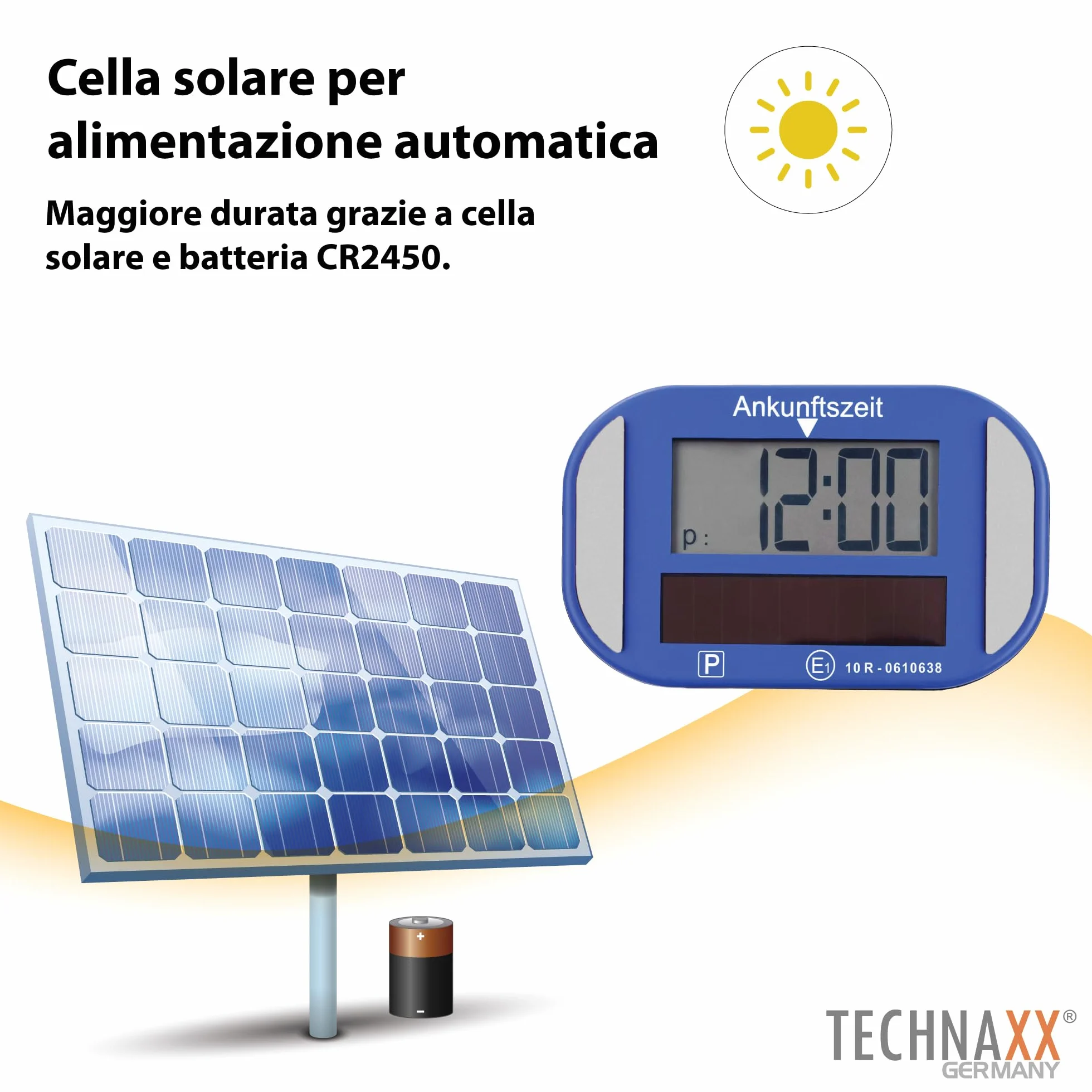 Technaxx TX-337 Disco Orario Elettronico Solare Timer Automatico da Parcheggio per Auto con Sensore di Movimento