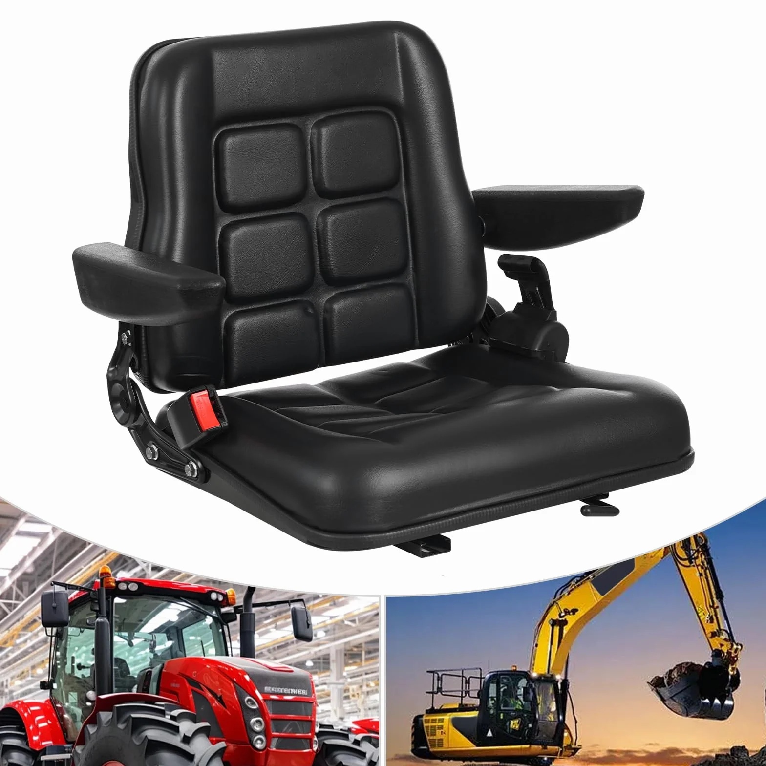 Sedile universale per trattore, sedile per trattore, sedile per carrello elevatore per comfort e stabilità in veicoli come UTV e ATV con area seduta regolabile e poggiatesta