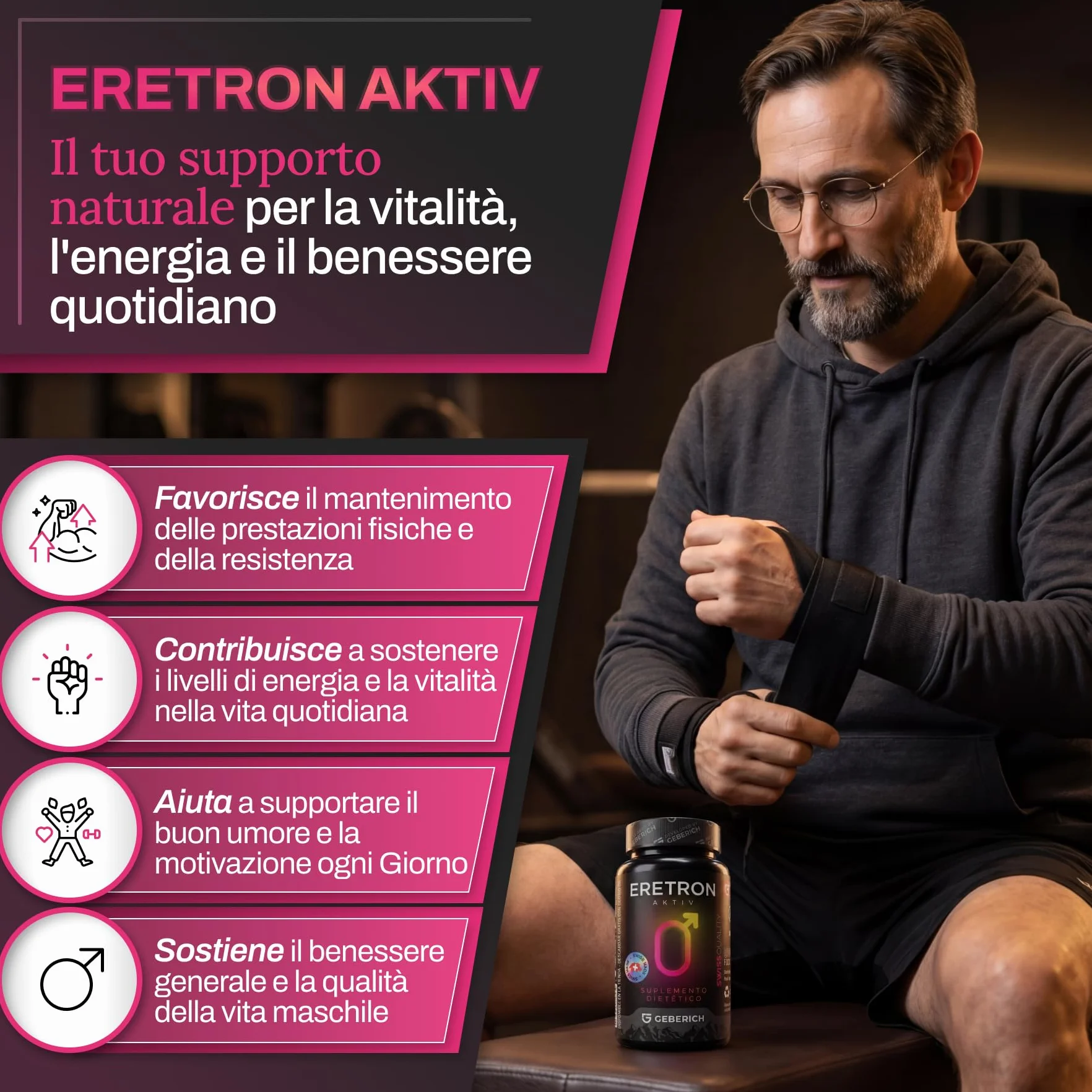 Capsule ERETRON AKTIV Salute Maschile Prostata Maca L-Arginina Serenoa Repens Zinco 30 Capsule