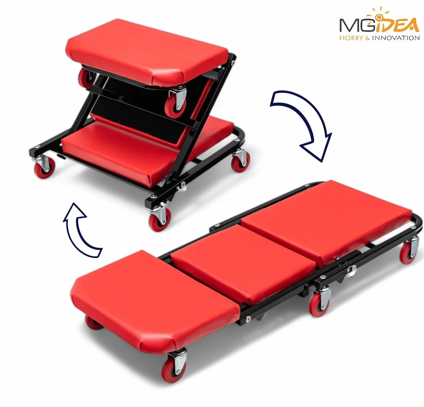Lettino SOTTOAUTO Sgabello Carrello 2IN1 Officina Meccanico Riparazione Auto Manutenzione Professionale 90X41,5X12,5CM Portata 150KG