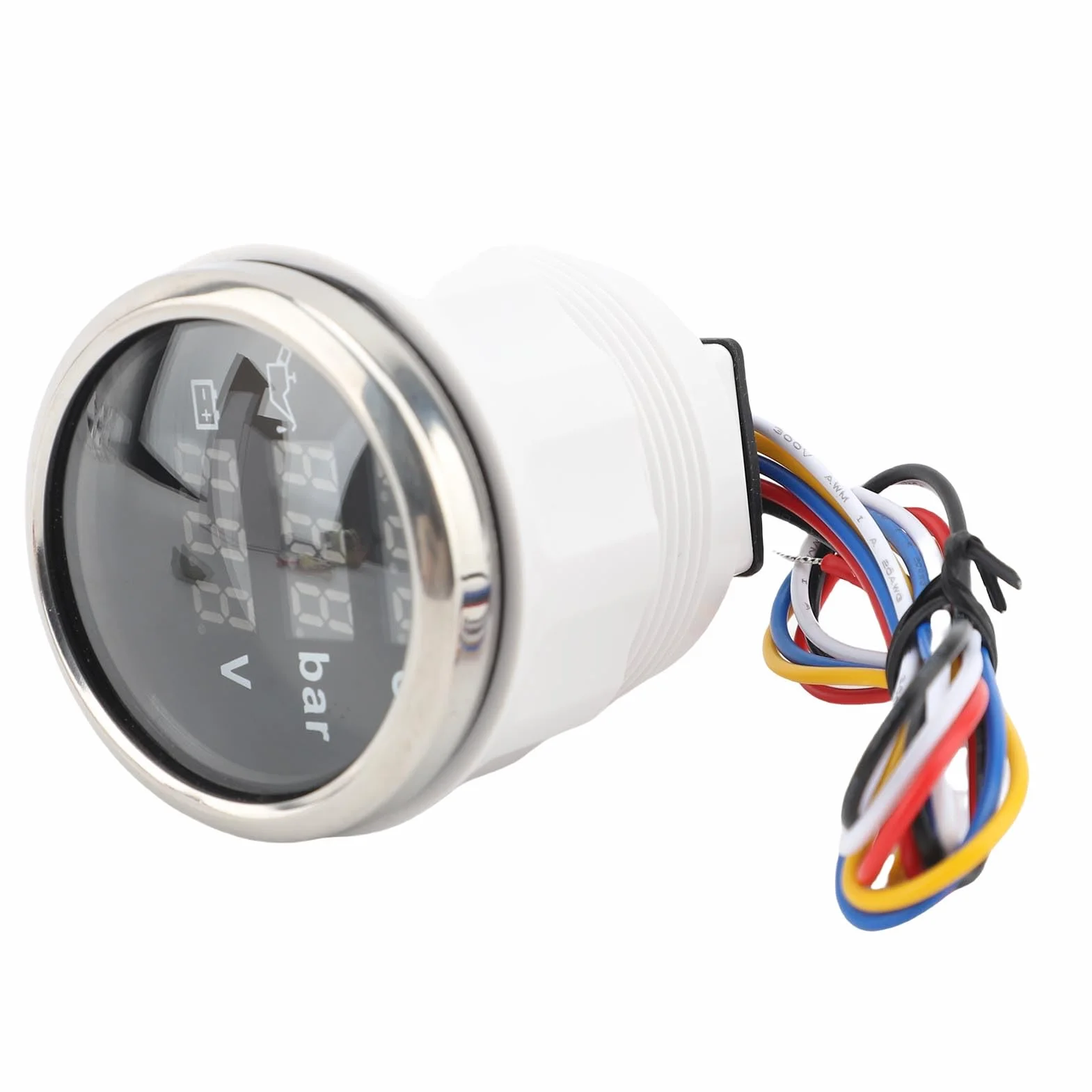Kit sensore strumento 3 in 1 Temperatura liquido di raffreddamento motore Misuratore di pressione olio Voltmetro batteria Auto Barca 52mm Display digitale retroilluminato (Copertura argentata con