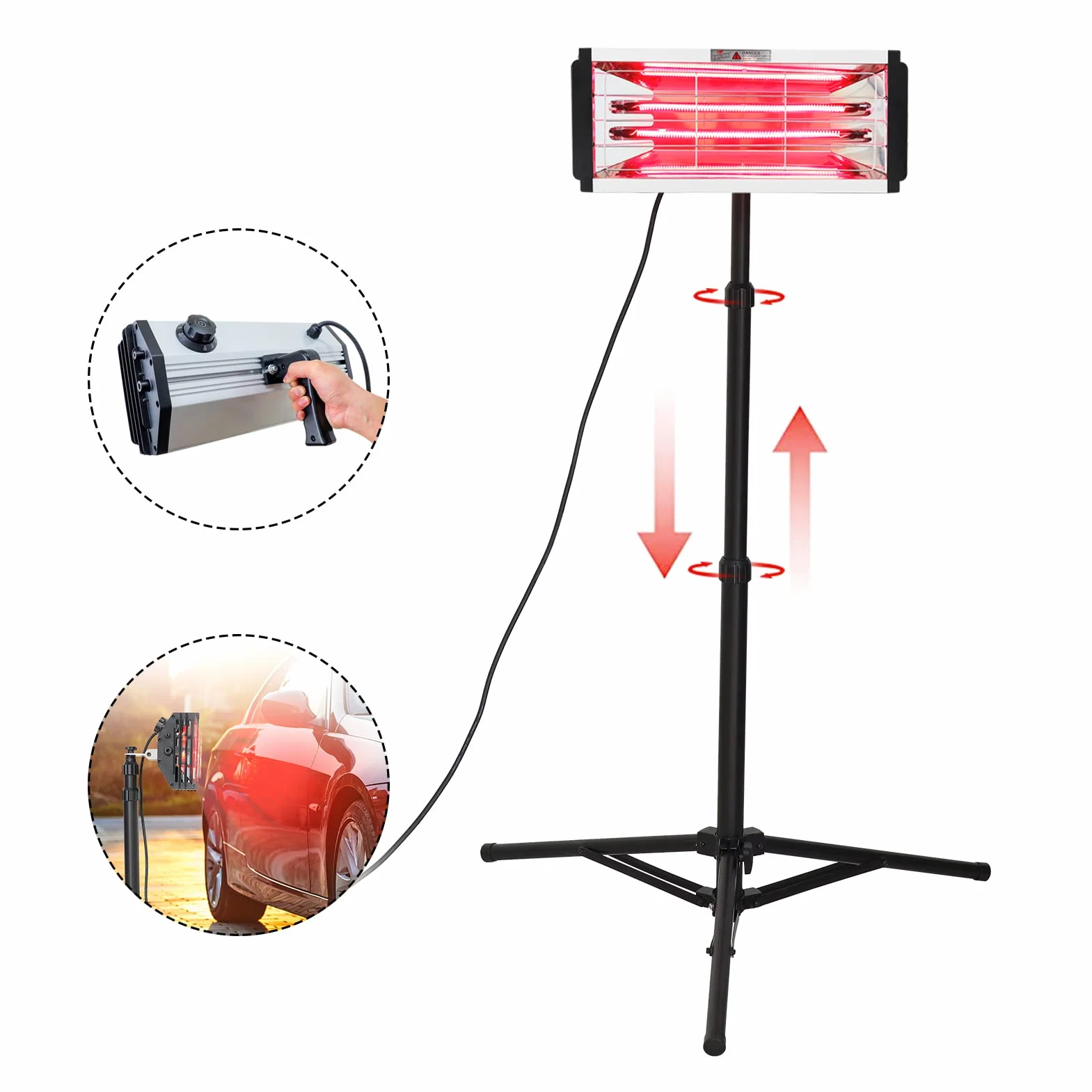 DATOUBOSS Lampada di polimerizzazione della vernice a infrarossi a onde corte 2000w, essiccatore di polimerizzazione della vernice, riparazione della carrozzeria con supporto