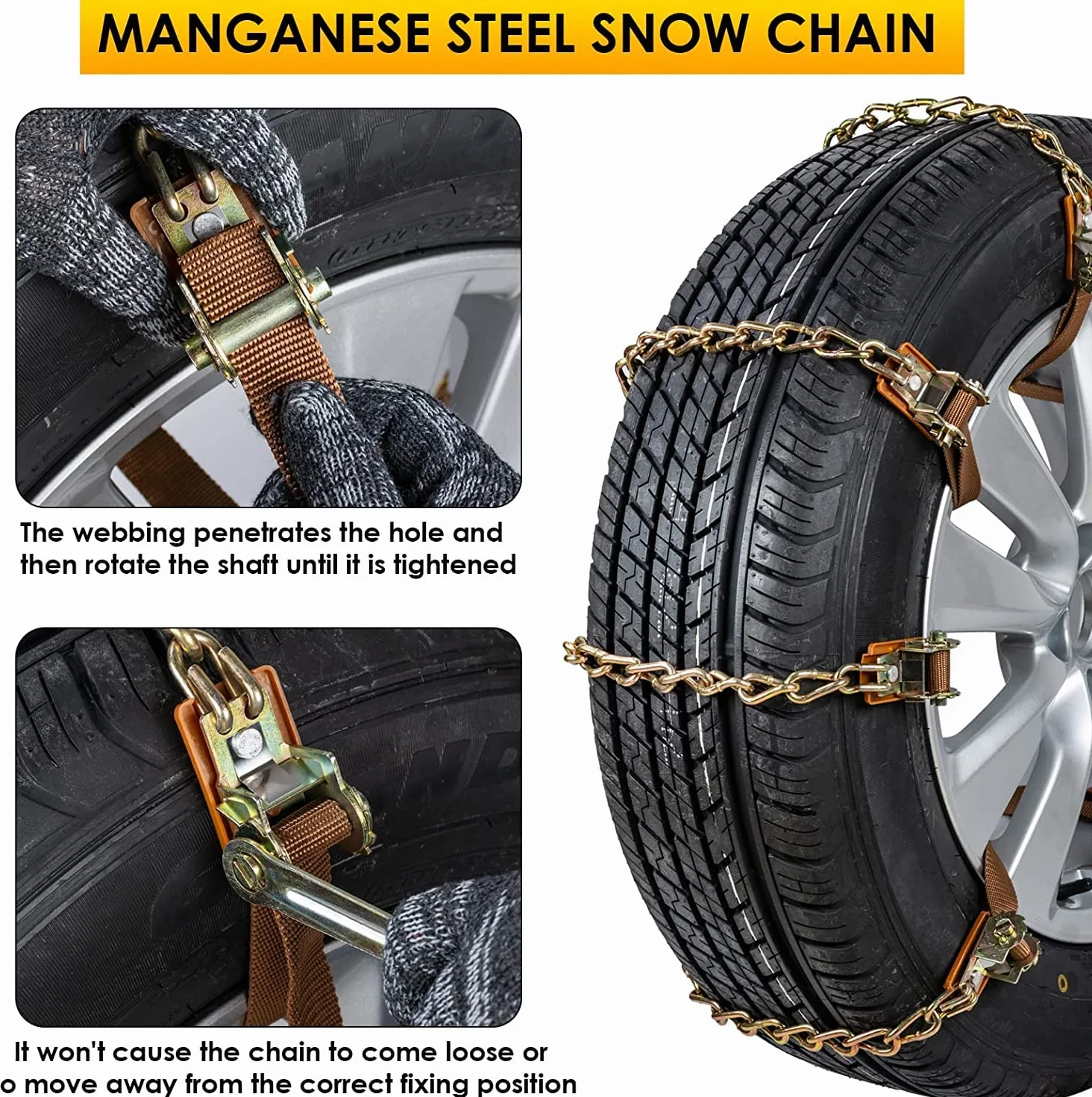 Catene da Neve 8 Pezzi Catene Regolabili Antiscivolo con Pala da Neve in Plastica e Guanti Facile da Installare Catena da Neve Durevole per Auto, Camion, SUV Carreggiata Strade innevate