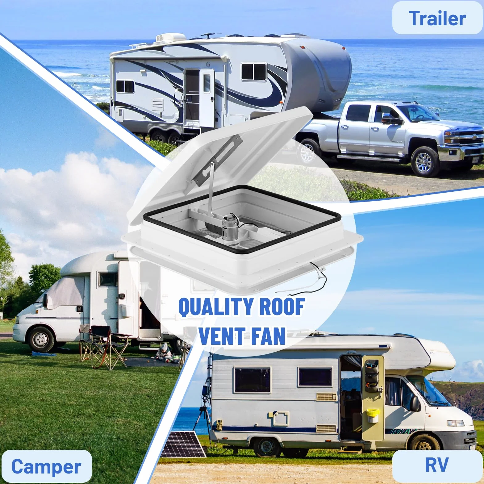 YUCHENGTECH Ventilatore da Tetto per Roulotte 14" Ventilatore per Camper 12V Ventilazione da Tetto con Telecomando, Basso Rumore, Impermeabile per Camper, Roulotte, Rimorchi