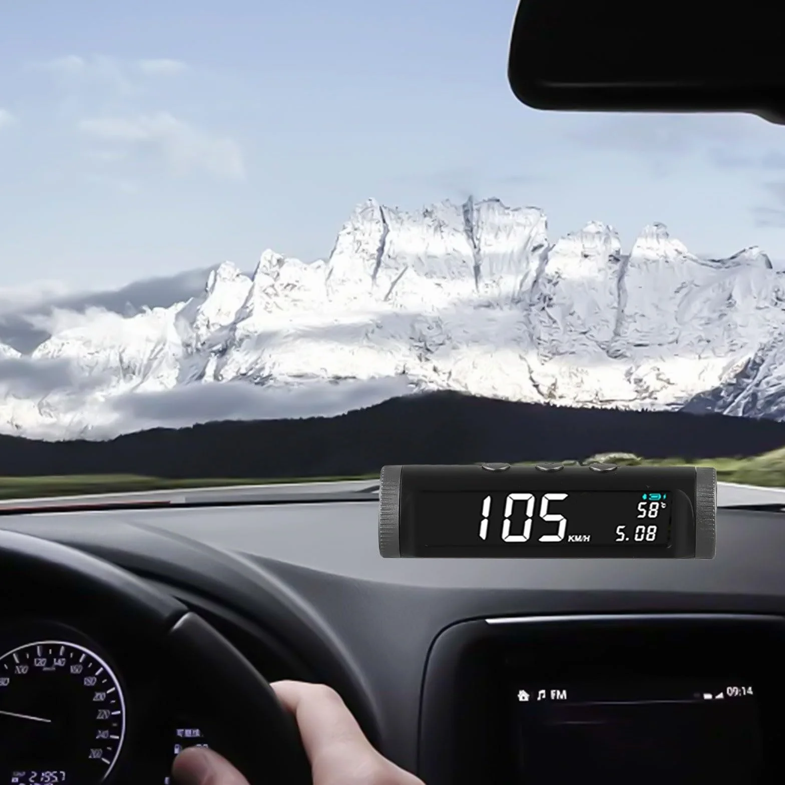 Display HUD Head-Up a energia solare, senza fili, con tachimetro GPS e indicatore di velocità digitale, funzione di temperatura e calendario, batteria da 650 mAh, nero