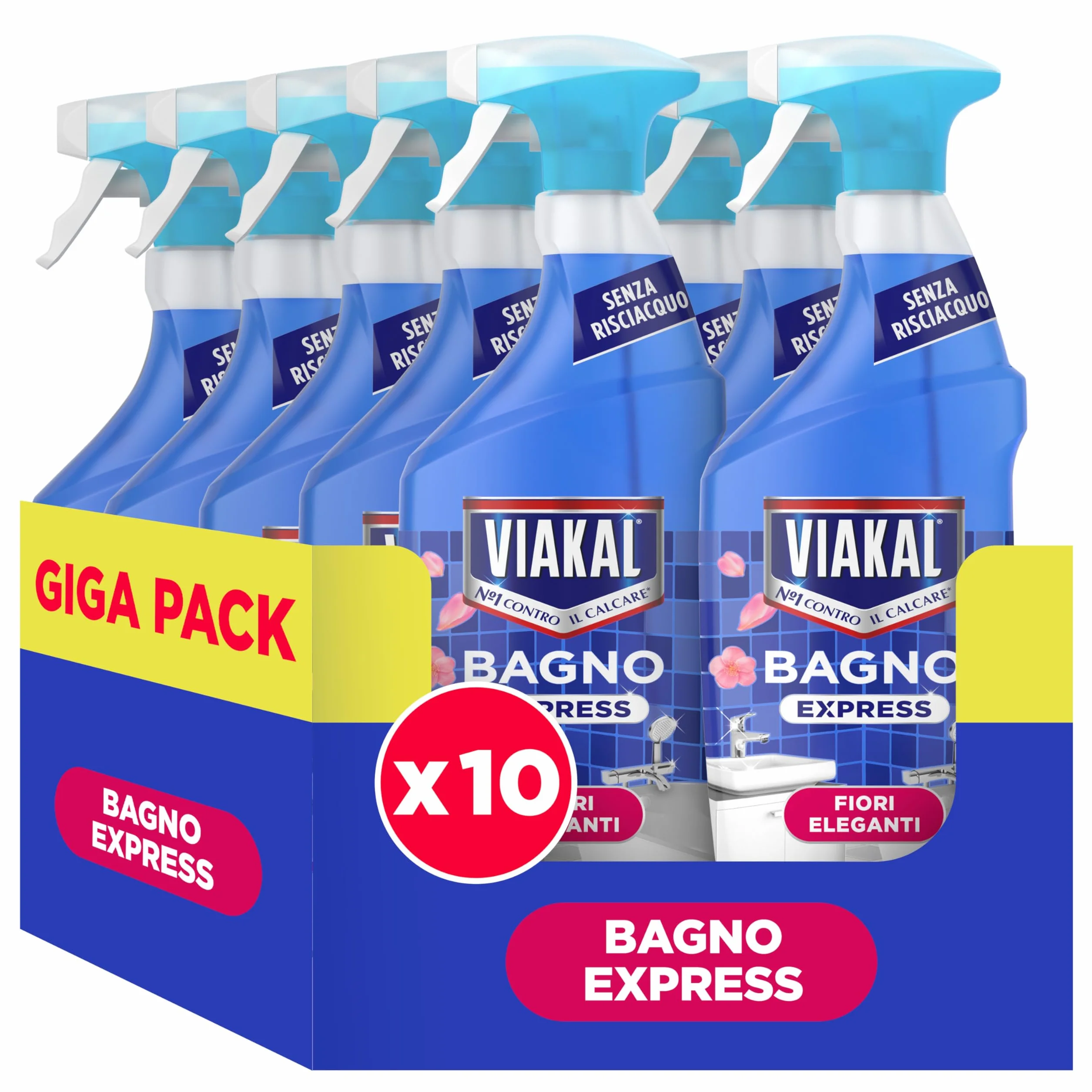 Viakal Express Spray Anticalcare Bagno 10 x 470ml Fragranza Fiori Eleganti Anti-Goccia