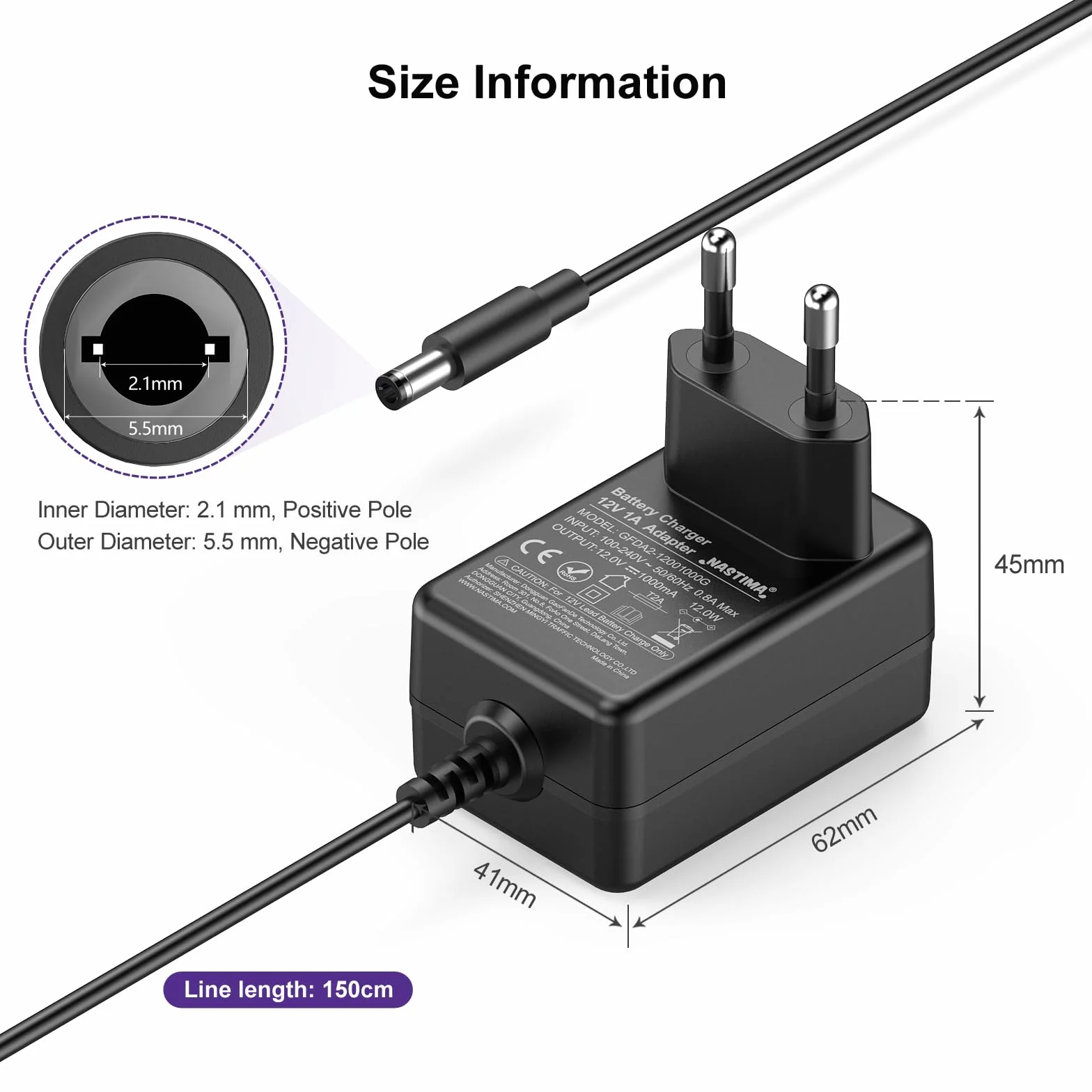 NASTIMA 12V 1A Caricabatterie Universale per Auto Elettriche Bambini con Indicatore Luminoso e 8 Convertitori