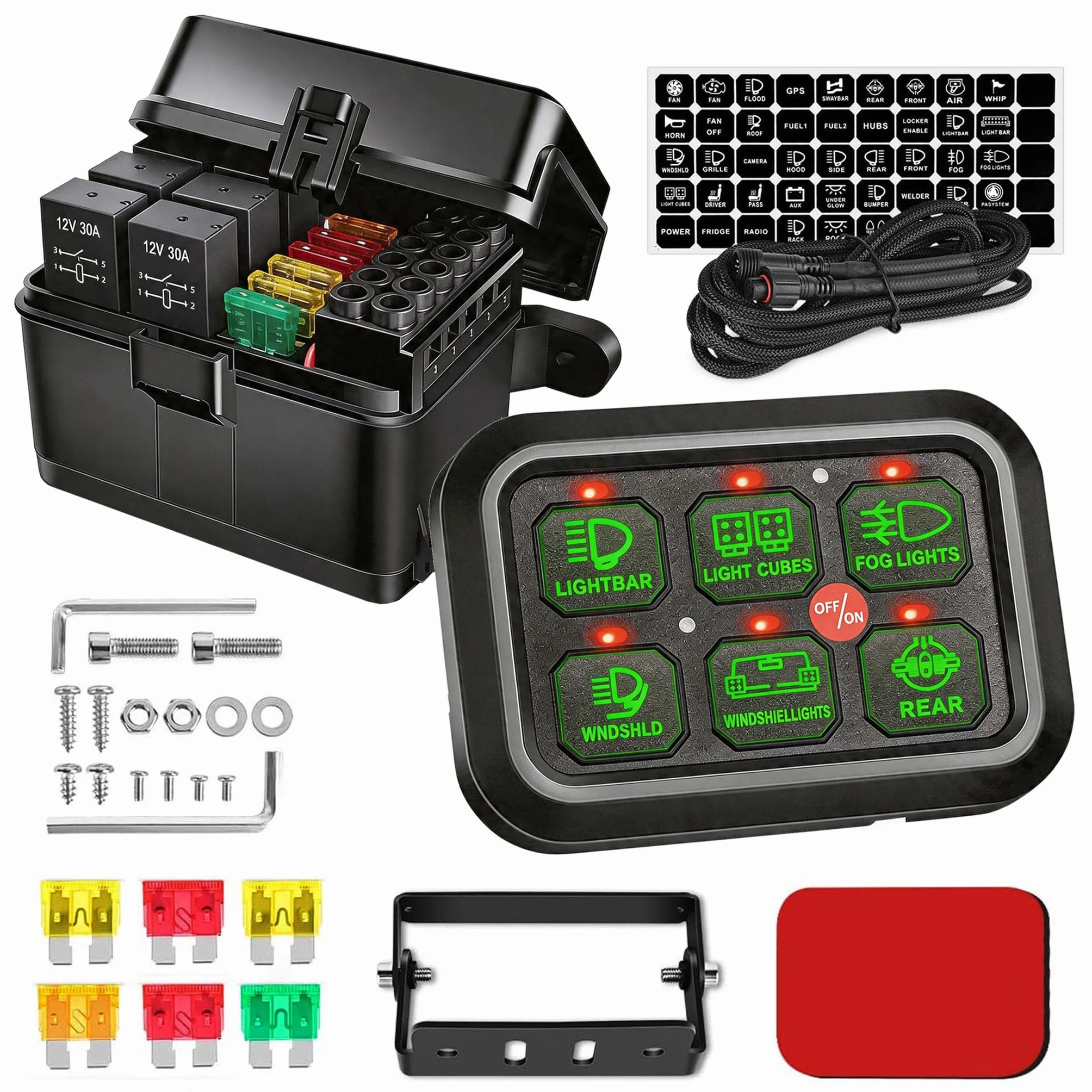 Pannello interruttori 6 bande 12V controllo circuito universale kit intelligente interruttori touch dimmerabili RGB sette colori auto camion SUV camper barca