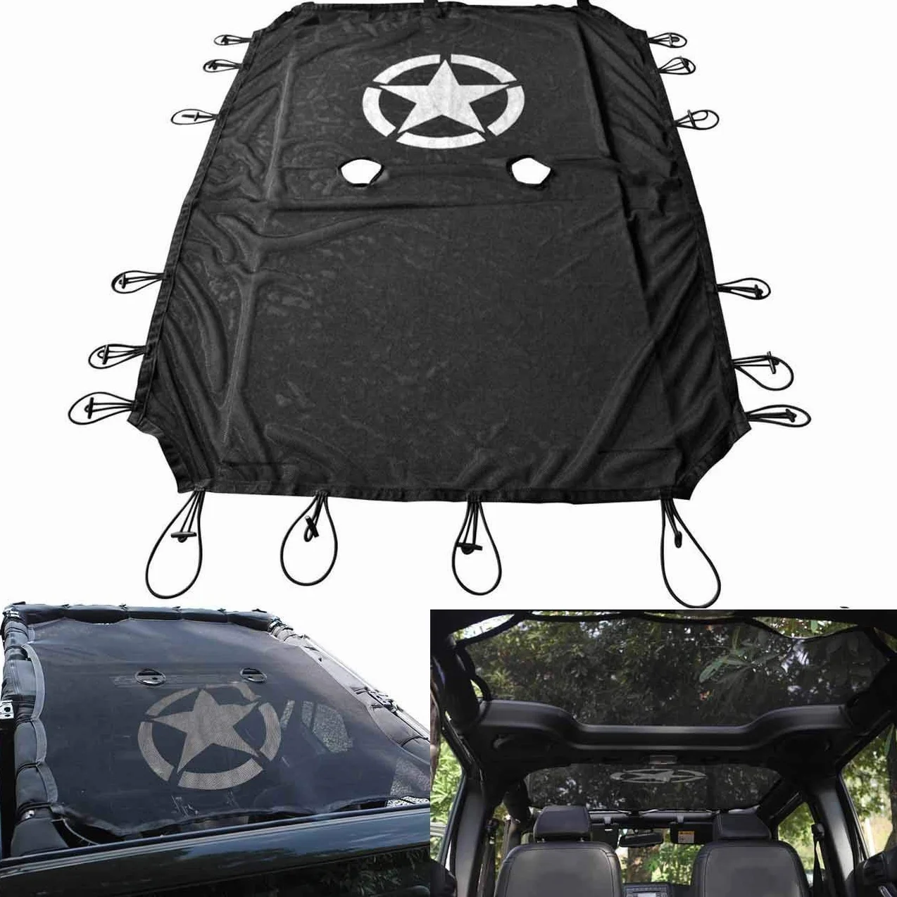 Osłona przeciwsłoneczna Bikini 5 Gwiazd z kieszeniami do Jeep Wrangler JK TJ YJ JL 1987-2018 4-drzwiowy Sahara Rubicon Unlimited Sport