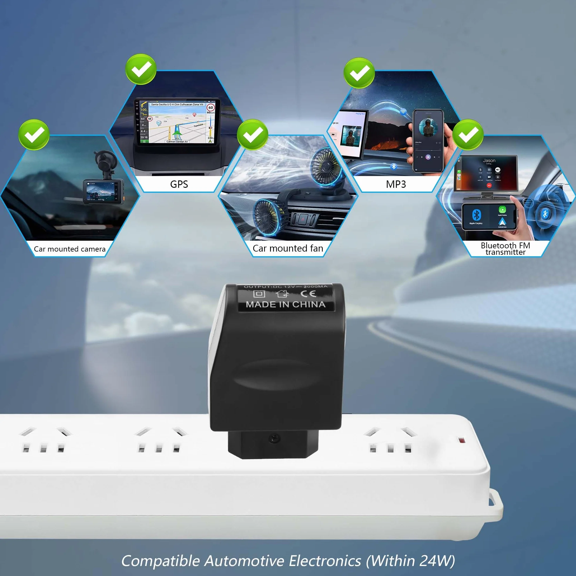 CERRXIAN Convertitore CA a CC, Adattatore da Spina Europea per Accendisigari da Auto 230 V a 12 V 2000 mA 24 W