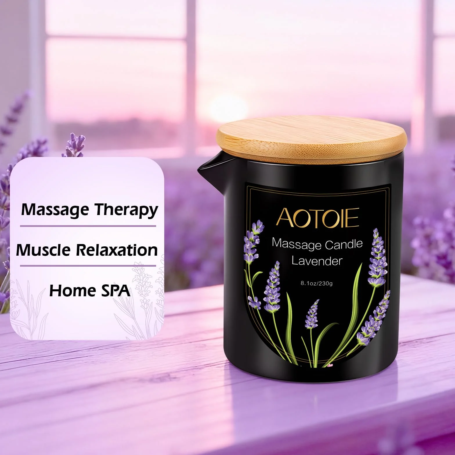 Candela Massaggio 240ml Olio di Lavanda, Candela Profumata Bassa Temperatura, Olio Massaggio Naturale per Relax SPA