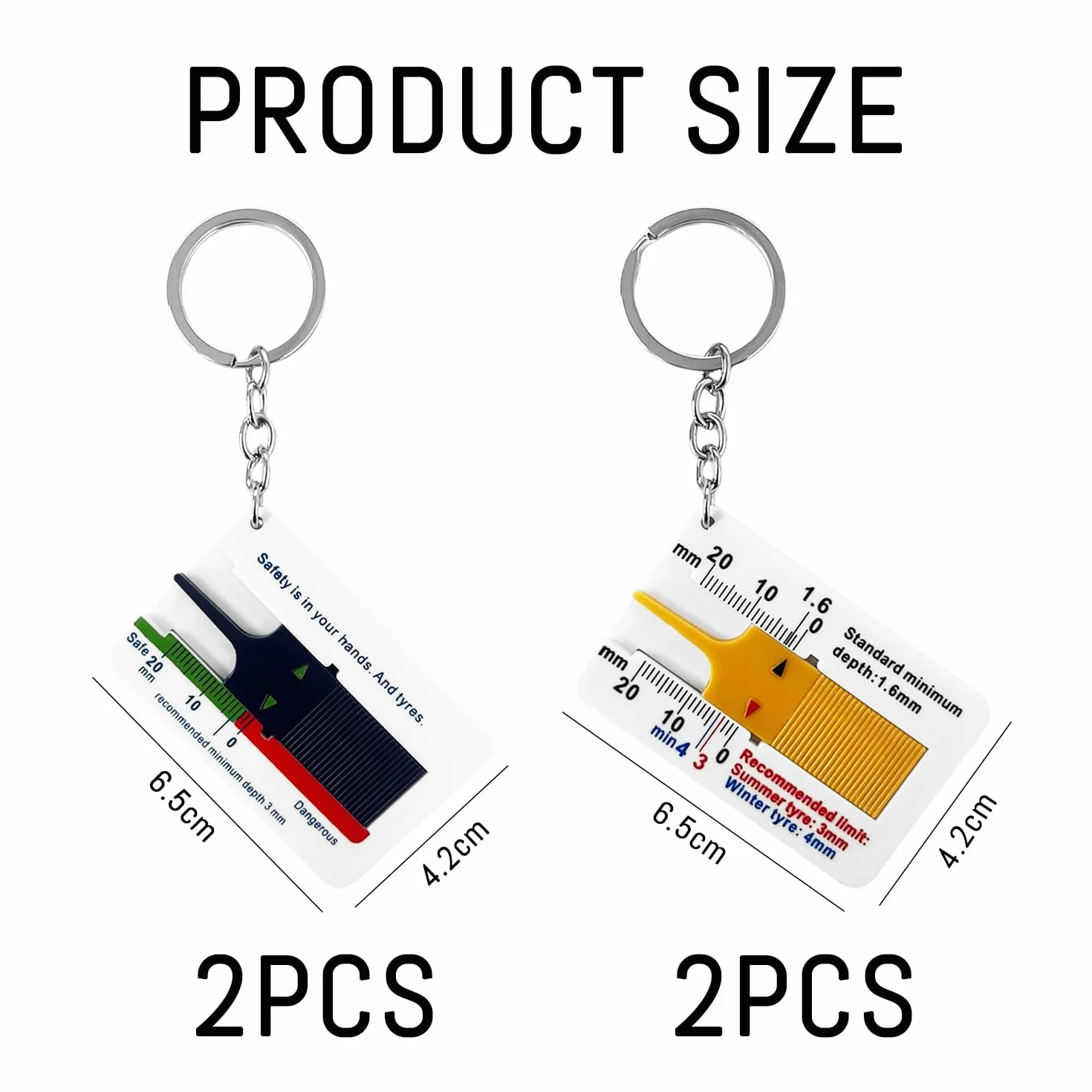 Misuratore profondità battistrada pneumatici 4 pezzi portachiavi righello plastica accessori