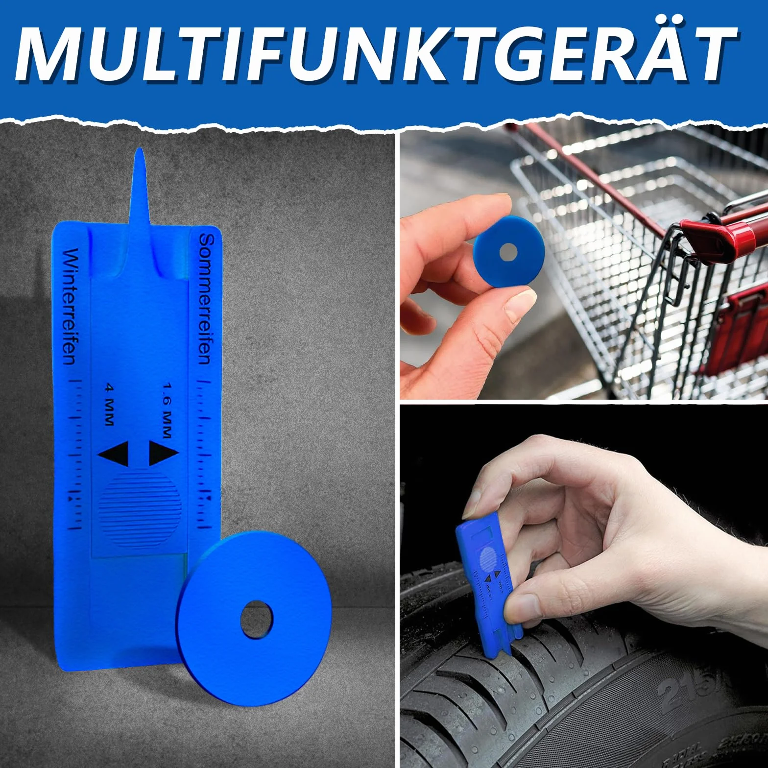 kinoco Parkscheibe mit Eiskratzer 2 in 1 Parkuhr Auto Motorrad Winter Eiskratzer Profiltiefenmesser