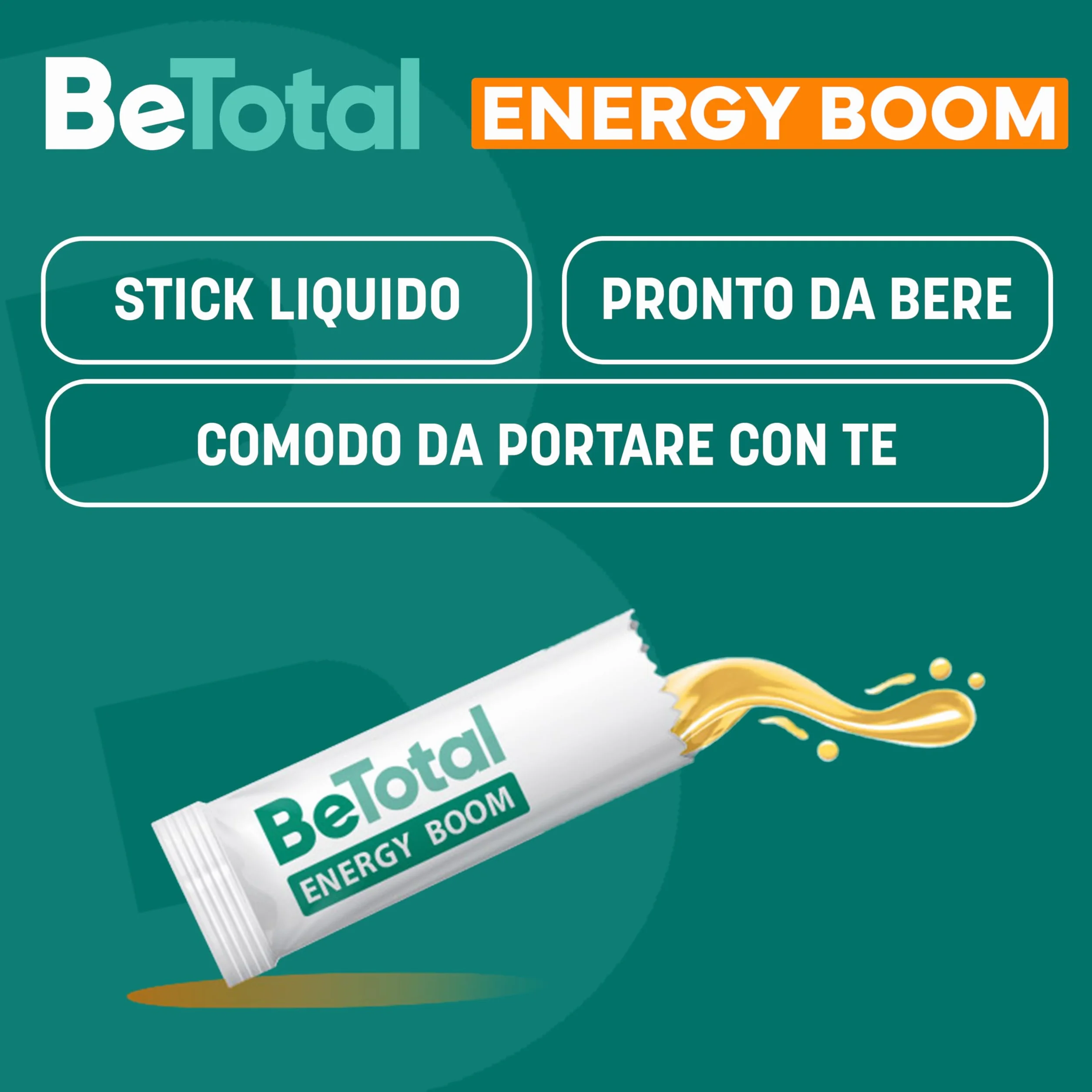 Betotal Energy Boom Integratore Alimentare con Vitamine B, Guaranà, Mate e Carnitina, Gusto Frutti Rossi, 20 stick liquidi