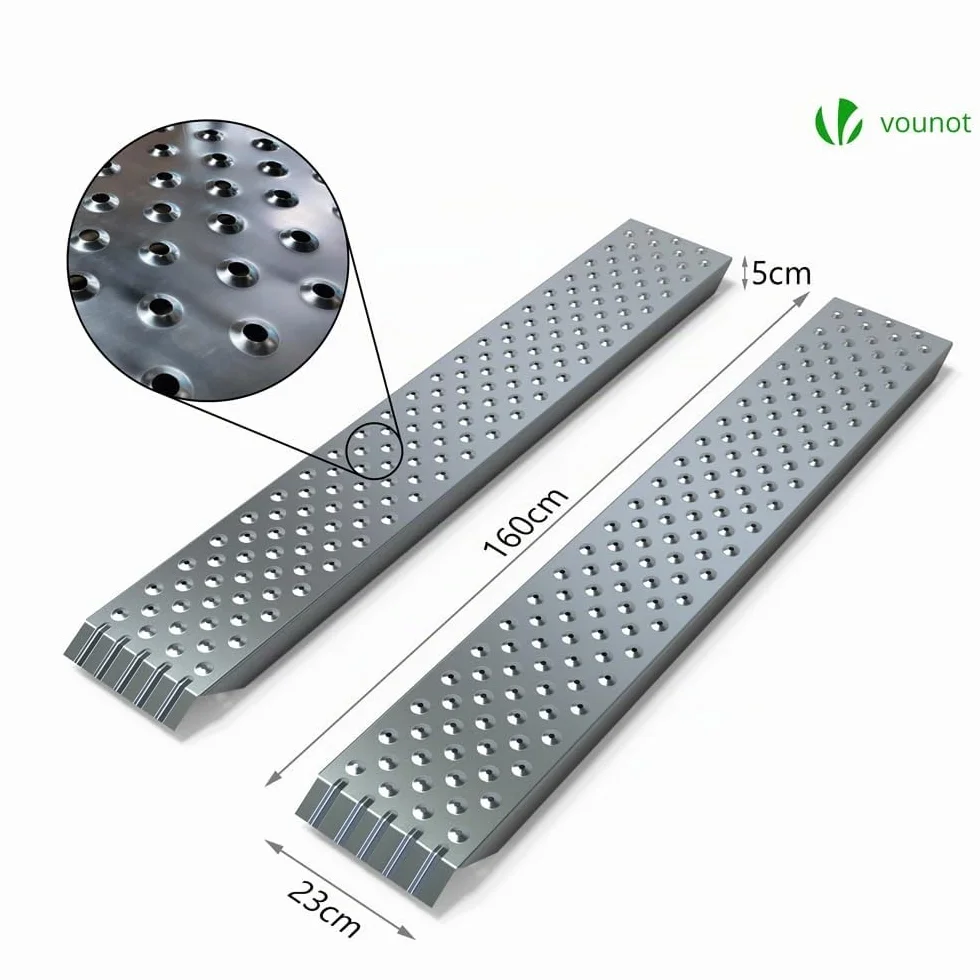 VOUNOT® Rampa di Carico in Acciaio, Due Rampe per Moto, Scooter, Quad, Trattorino, Furgone, Carrello, Carico Massimo 400 kg, 160x23 cm