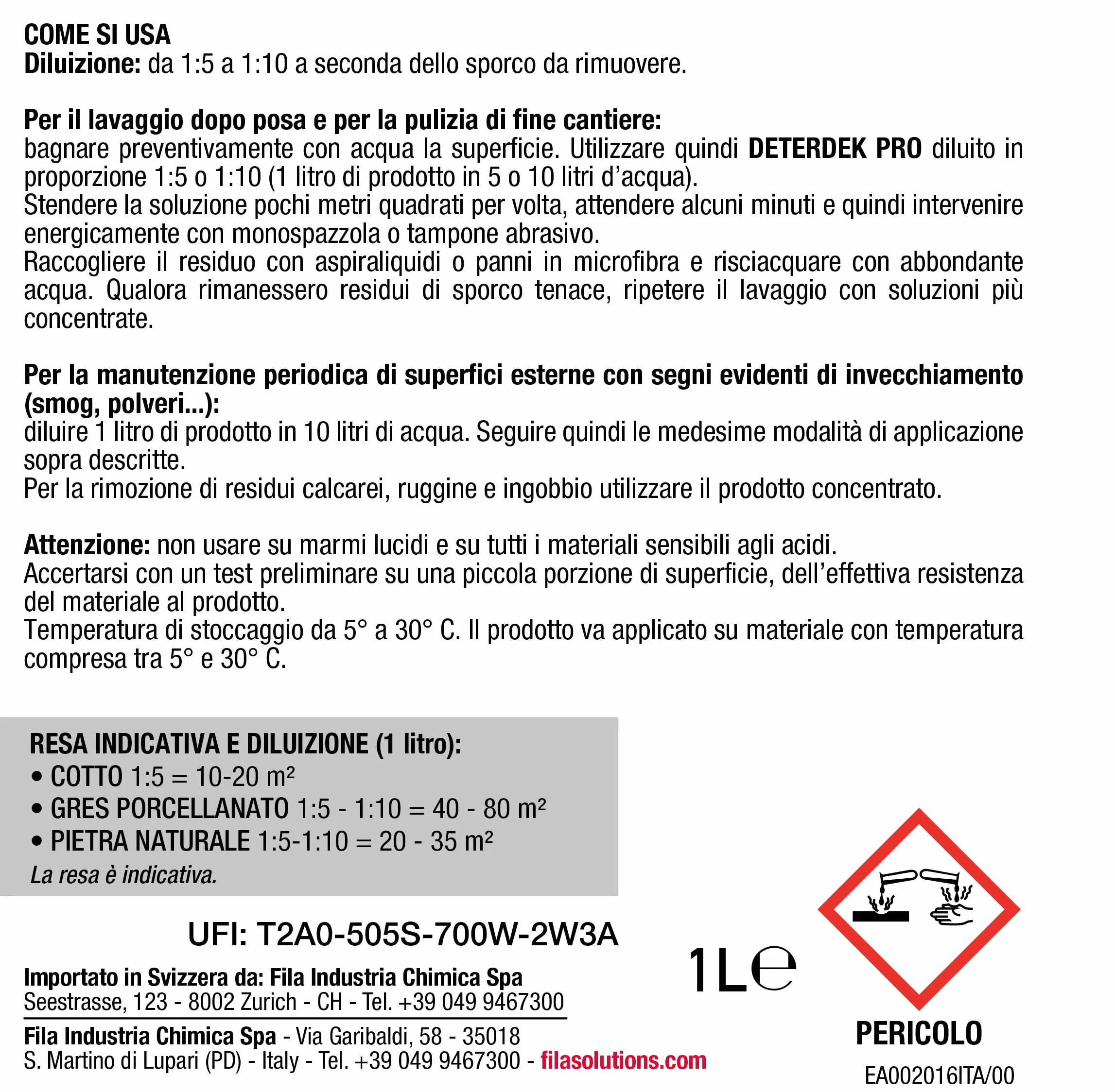Fila DETERDEK Pro Disincrostante Acido Tamponato Pavimenti 1 L