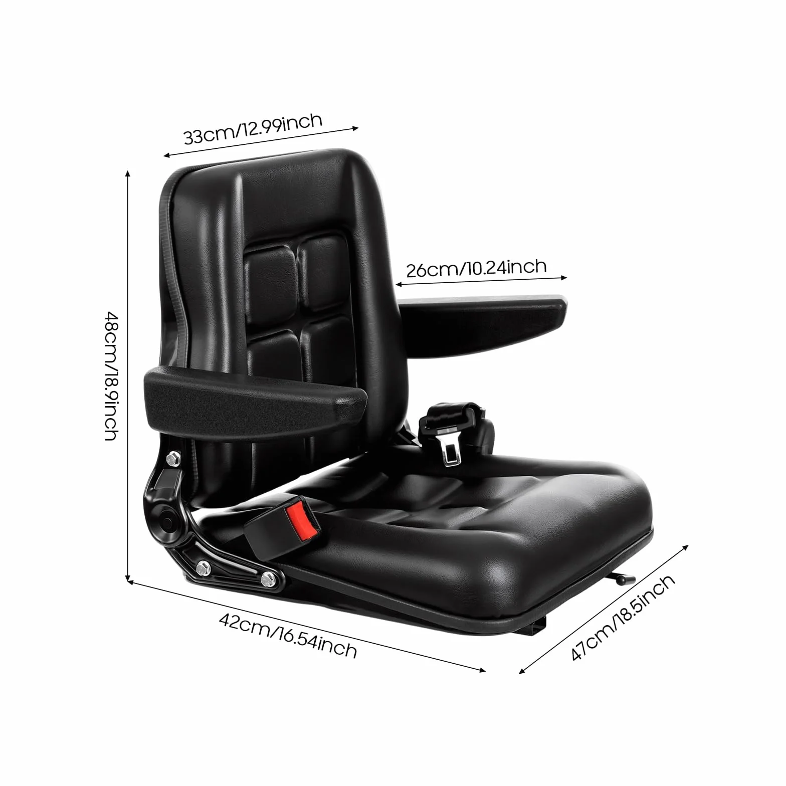 Sedile universale per trattore con bracciolo, sedile di traino regolabile a 35-180°, cintura di sicurezza, sedile ergonomico per trattore, carrello elevatore, ATV ed escavatore