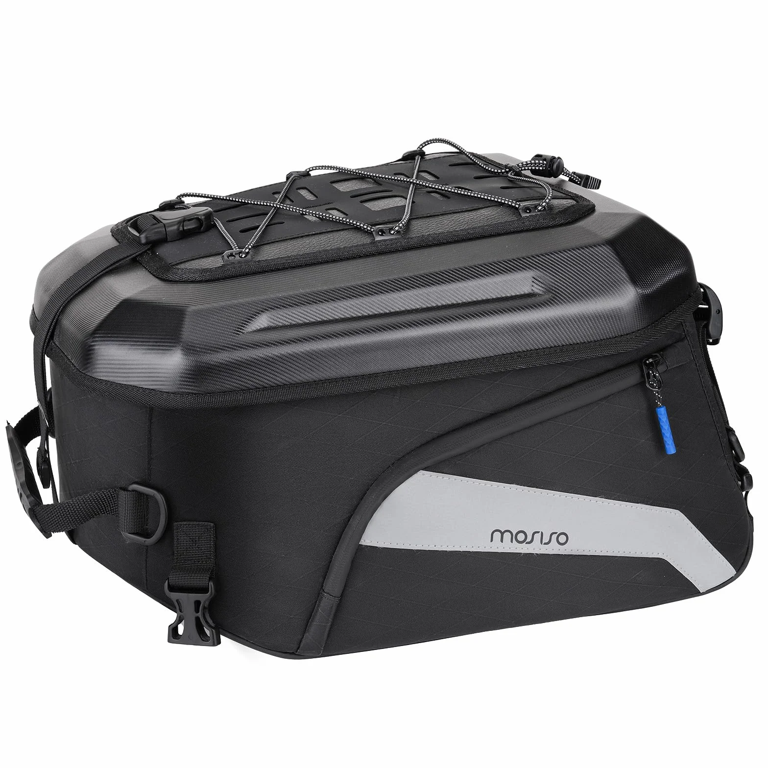 MOSISO Borsa Sella Moto, Zaino Convertibile Moto, Borse Casco con Capacita Espandibile 25L-35L,Borsa Trasporto Attrezzi&Bagagli Sedile Posteriore Della Motociclo con Maniglia&Strisce Riflettenti, Nero