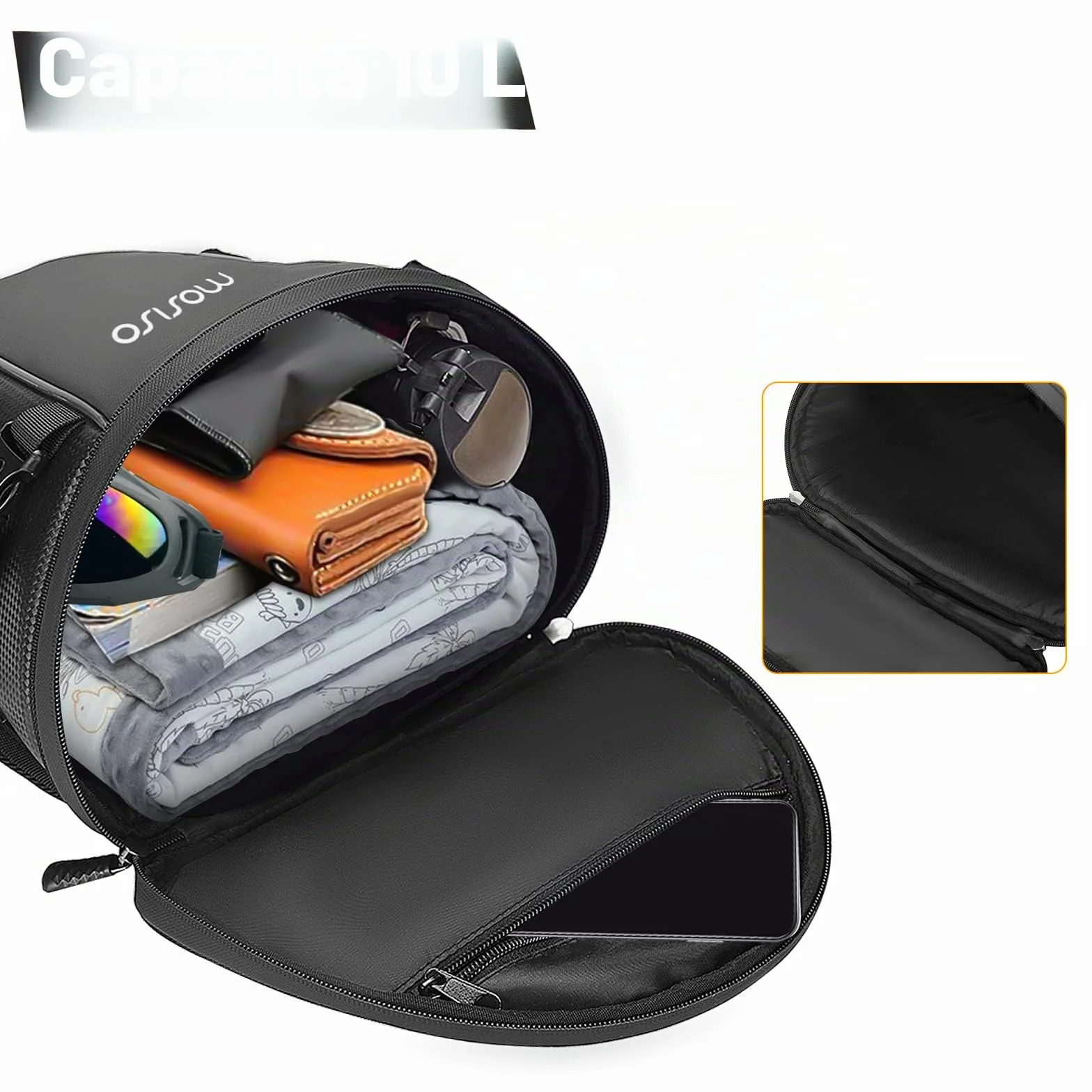 MOSISO Borsa Moto Posteriore 10L Impermeabile Poliestere Serbatoio Leggero con Tracolla, Nero