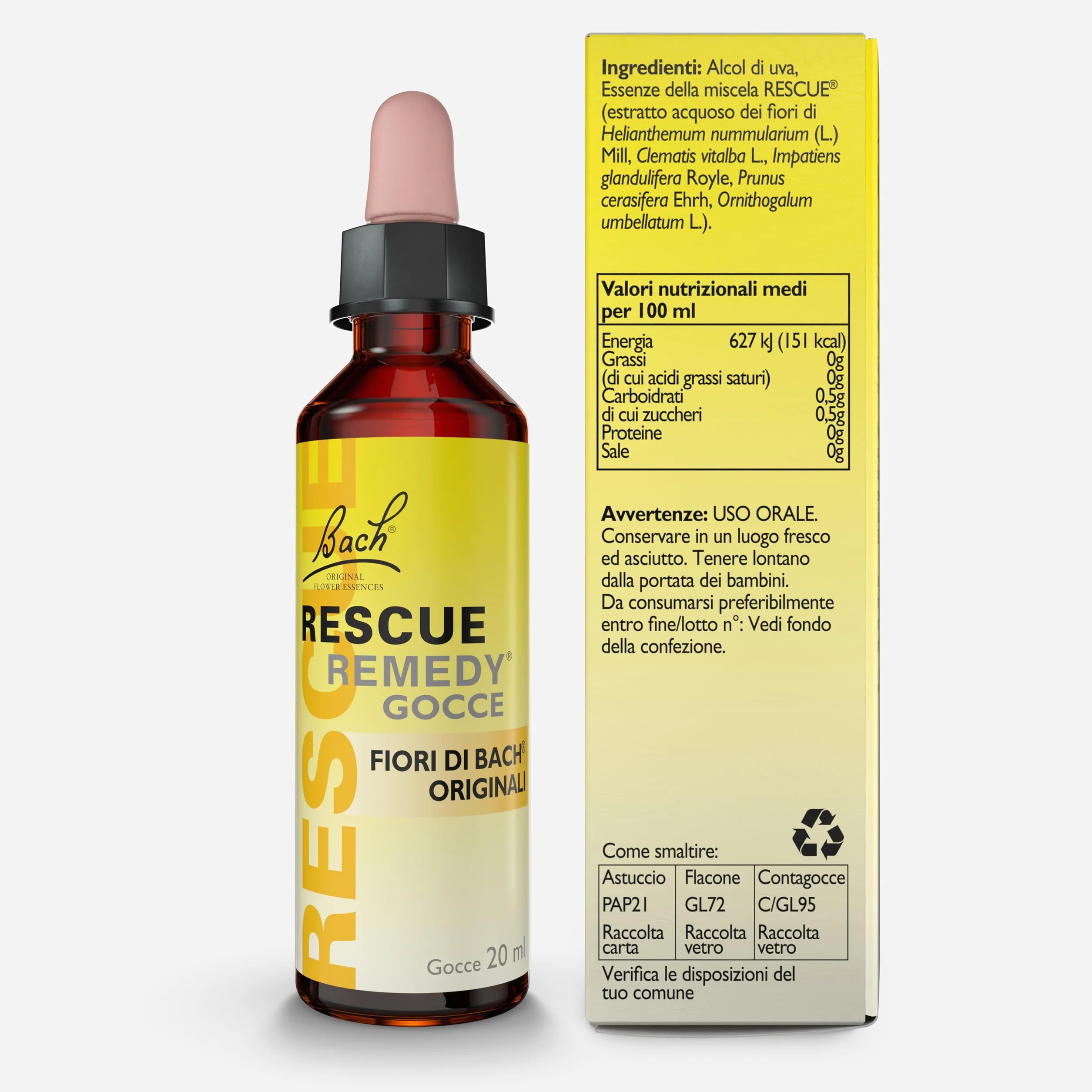 RESCUE Remedy Giallo Acceso 20 ml per Salute mentale con Alcol di Uva
