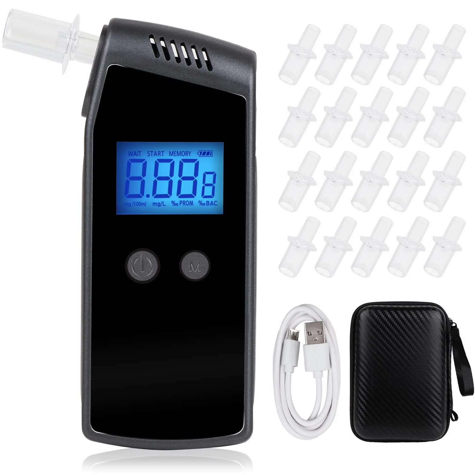 Etilometro, Portatile Alcool Test, Professionale Digitale Alcool Analizzatore con Schermo LCD Display e Sensore Semiconduttore, 20 Boccagli