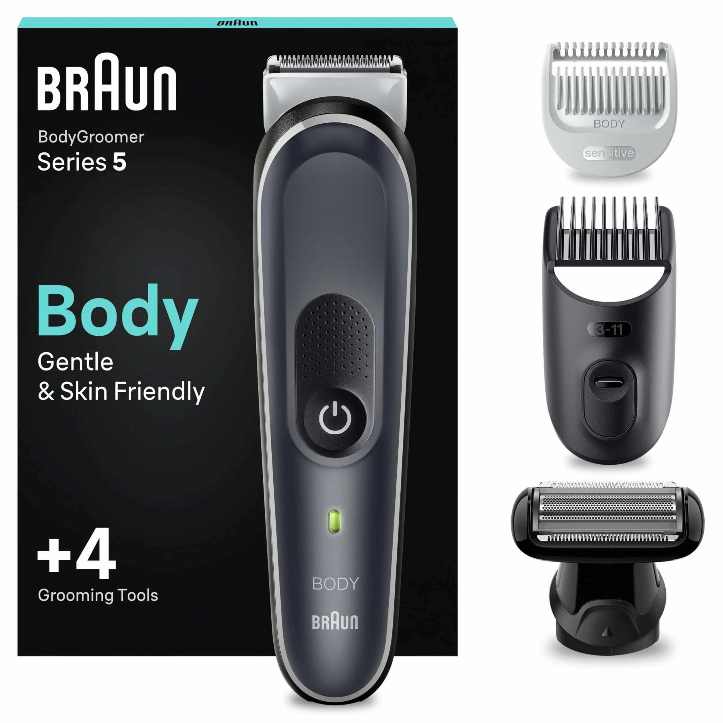 Braun Series 5 Rasoio Elettrico Corpo Uomo, SkinShield, 100 Min Autonomia Senza Fili, Pettini 1-11 mm