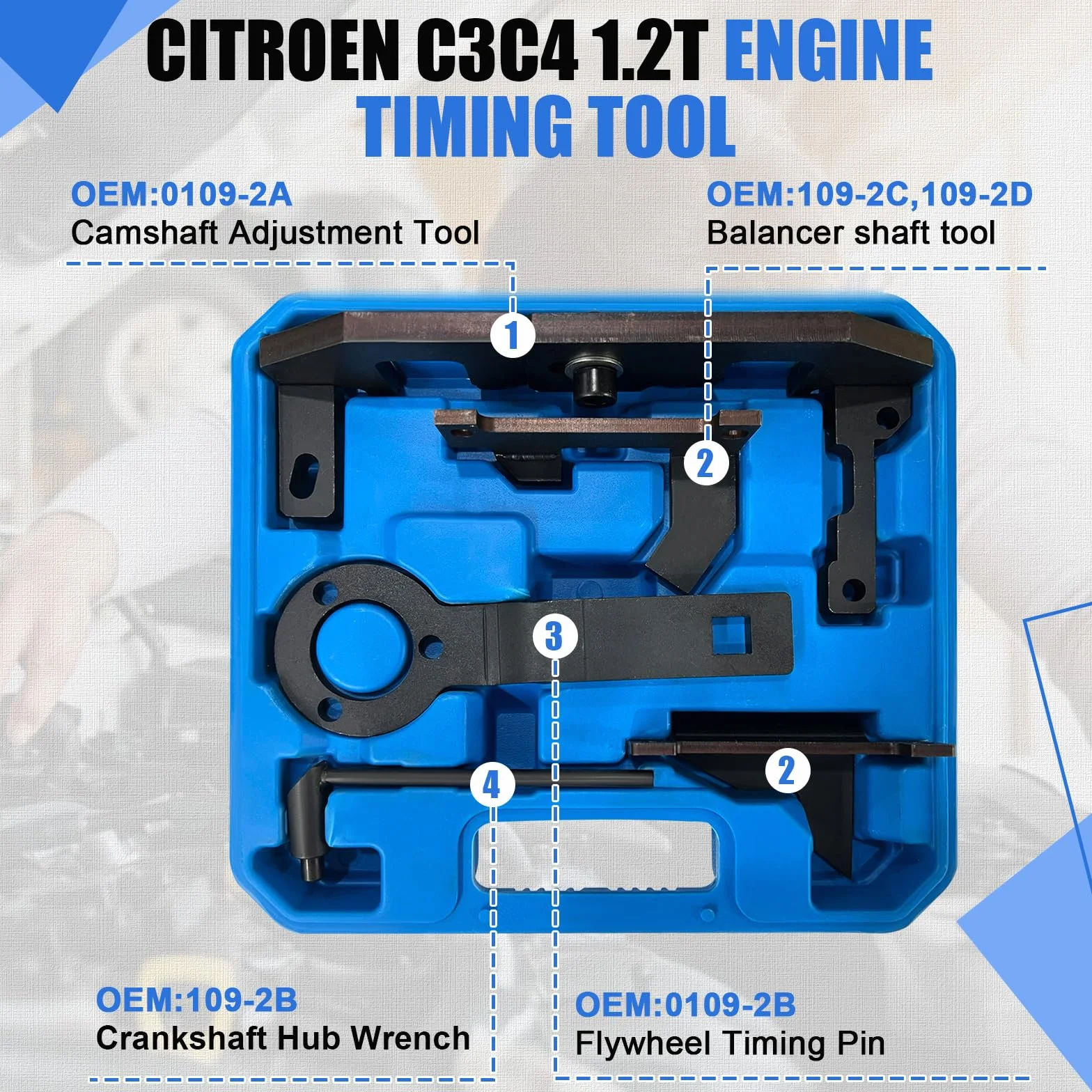 Kit Messa in Fase Motore Strumento Regolazione Compatibile con Peugeot 1.0 VTi 1.2 VTi 108 208 308 2008, Citroen, Opel, Toyota 1.0, 1.2, EB0 (ZMZ), EB2 (HMZ) 0109-2A, 0109-2B, 109-2B, 109-2C, 109-2D