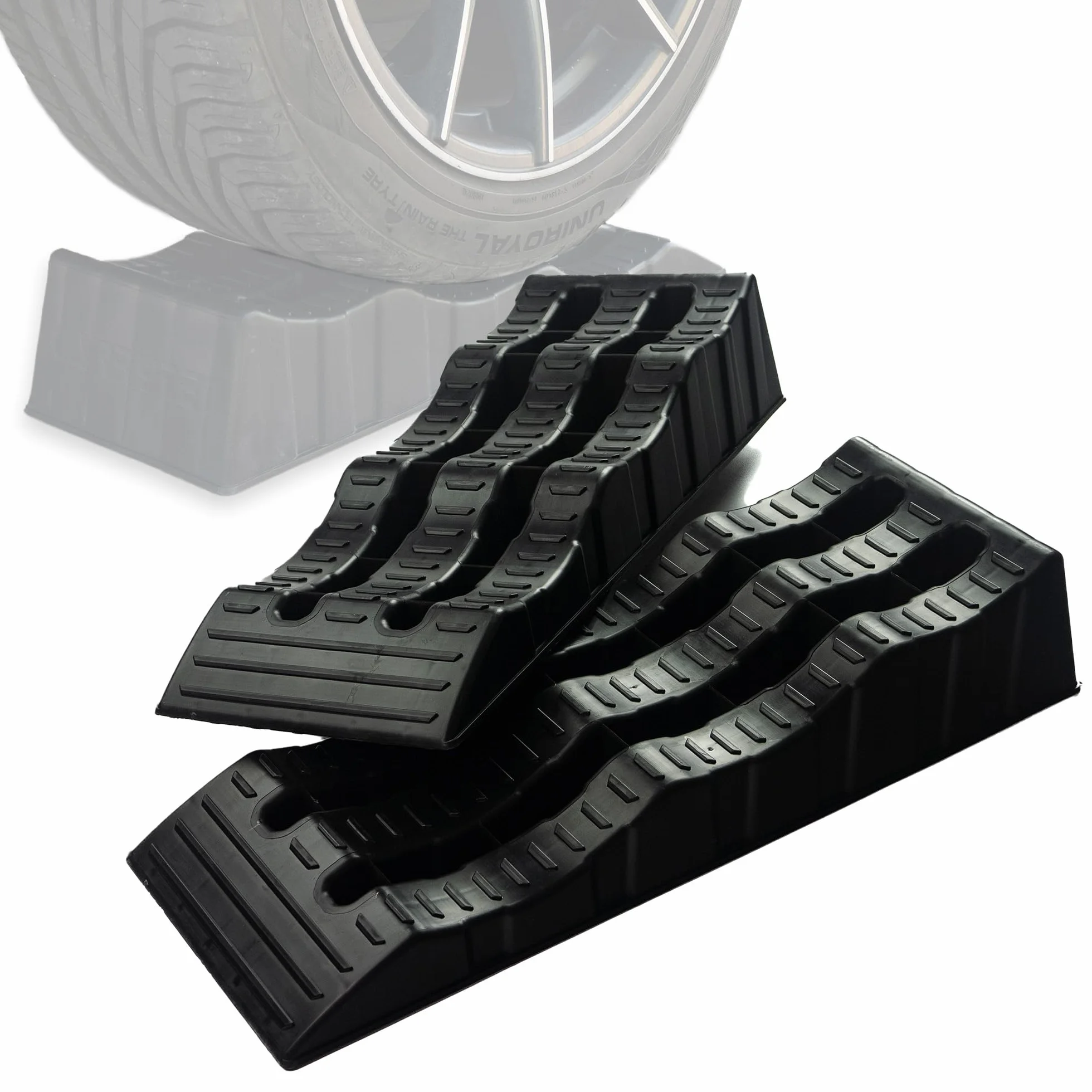 CHROMEMASTER | Rampe per Case Mobili, Camper, Roulotte; Cunei Livellatori Camper; 2 Pezzi in Dotazione | Rampe Livellatrici per Auto; Portata Fino a 4 Tonnellate; Robusto Materiale Plastico
