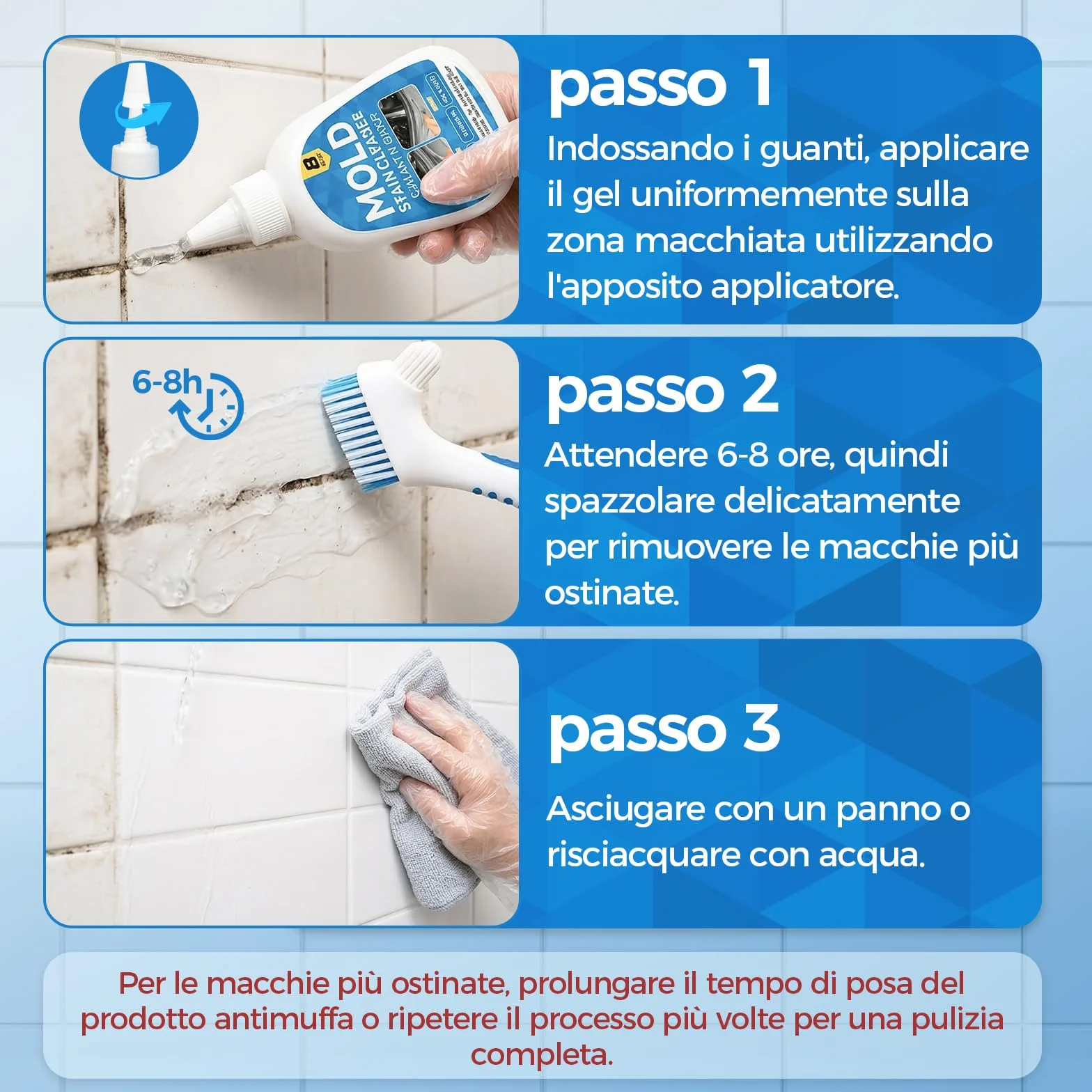 Gel Antimuffa con Spazzola 220 g Mold Remover per Muffa Ostinata per Muri Interni Bagno Cucina Doccia Piastrelle