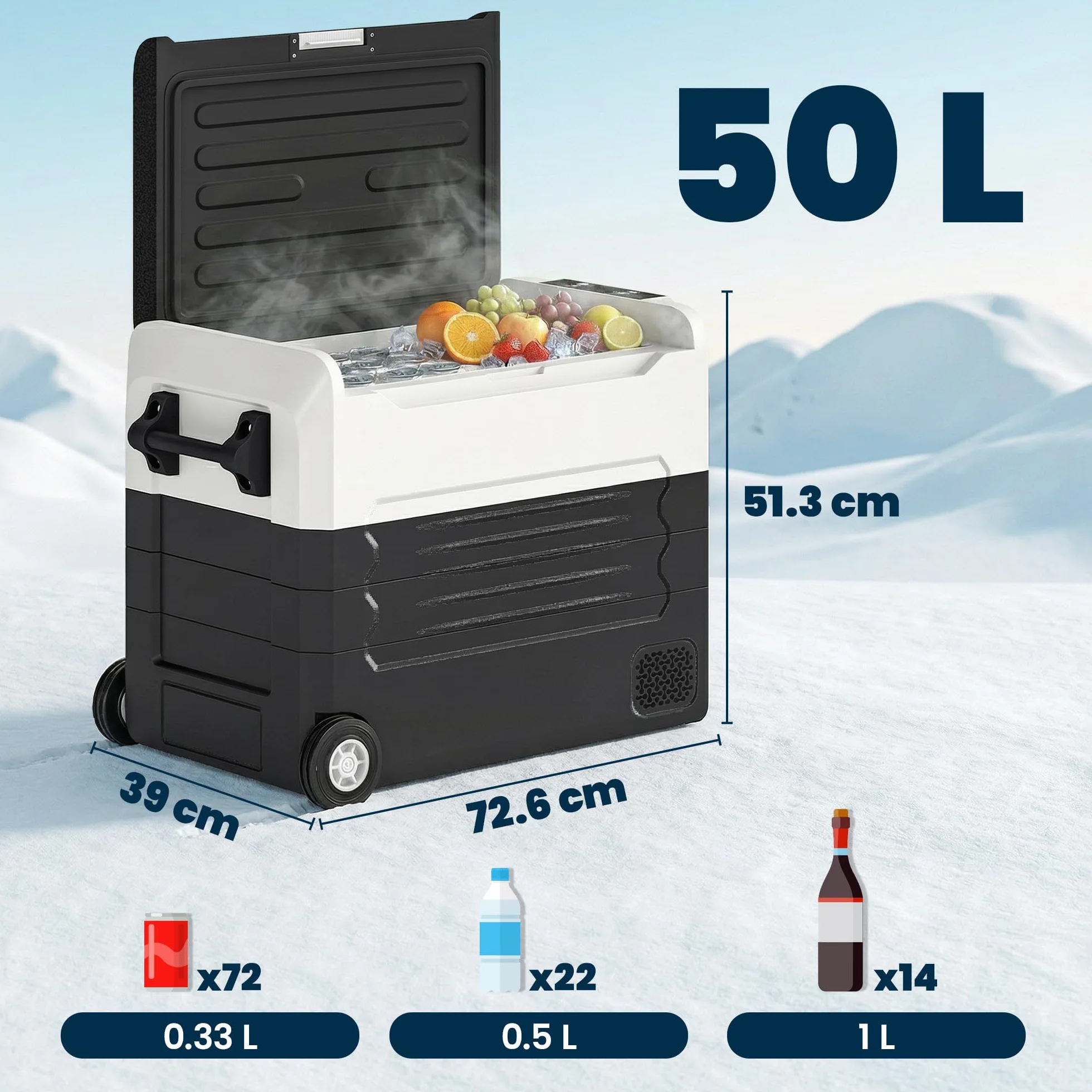 Outsunny Frigorifero Portatile per Auto 50L a Doppia Zona con Compressore, Frigo Elettrico Anti-Shock, APP Bluetooth, Ruote, Maniglia Pieghevole, 12V/240V, -20°C a 20°C, per Campeggio Camion Barca