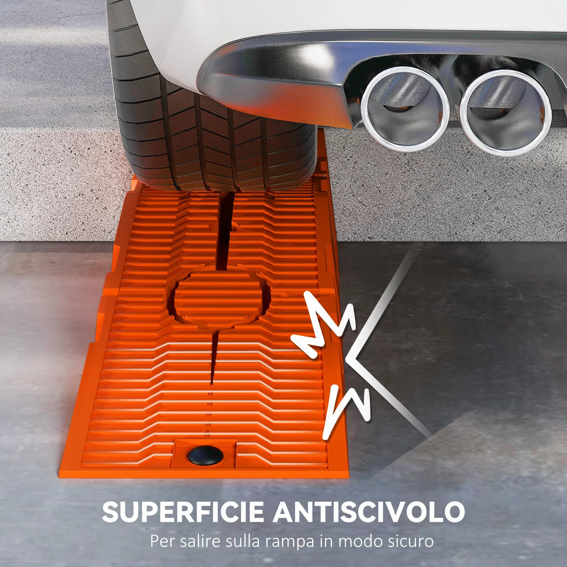 DURHAND Set 2 Rampe di Carico per Auto in Plastica con Carico Massimo 5 Tonnellate, Pedane per Auto Salvaspazio per Manutenzione, 91x30x21 cm, Arancione