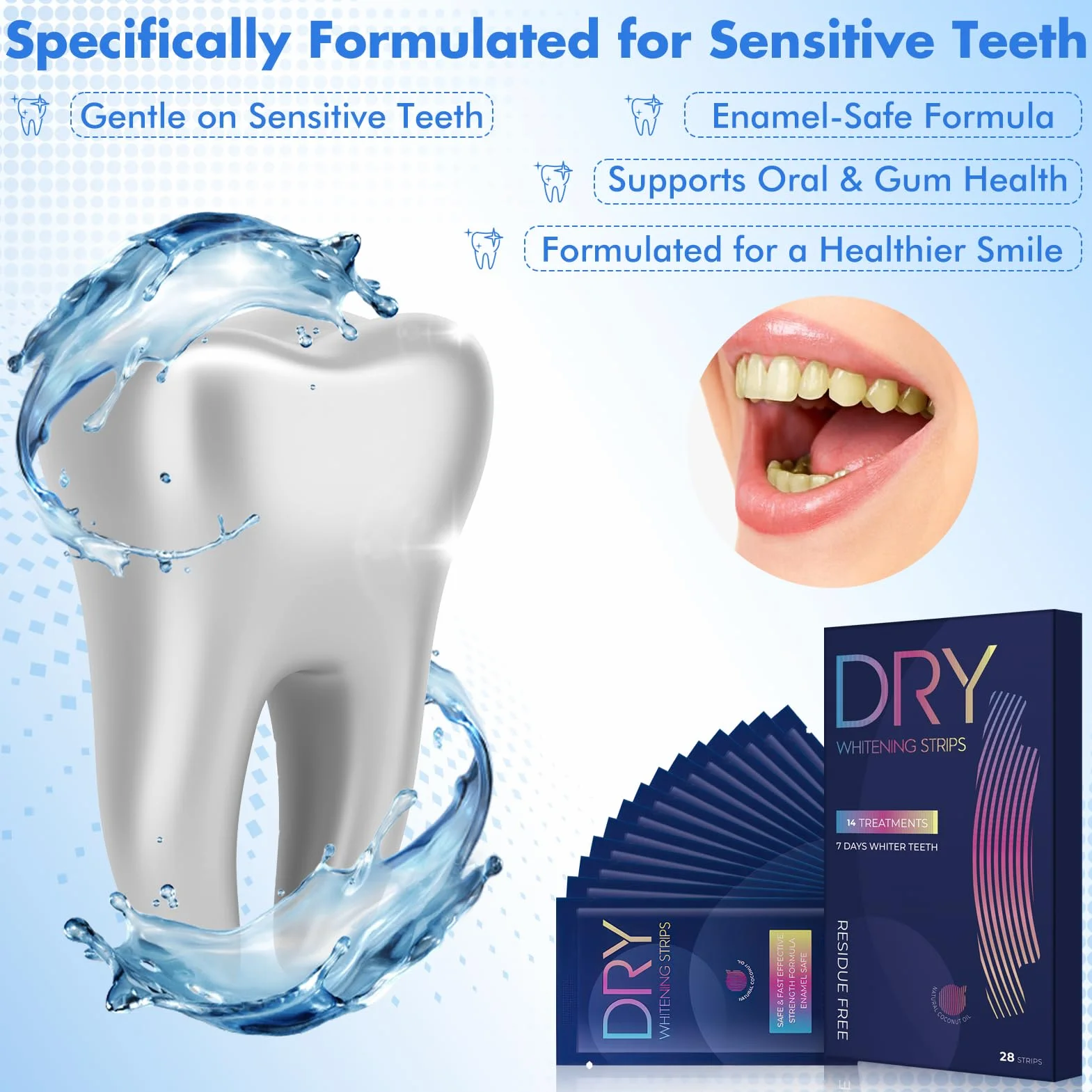 Strisce Sbiancanti Denti Professionali 28 Pezzi – Sbiancante Denti Senza Perossido per Denti Sensibili, Whitening Strips