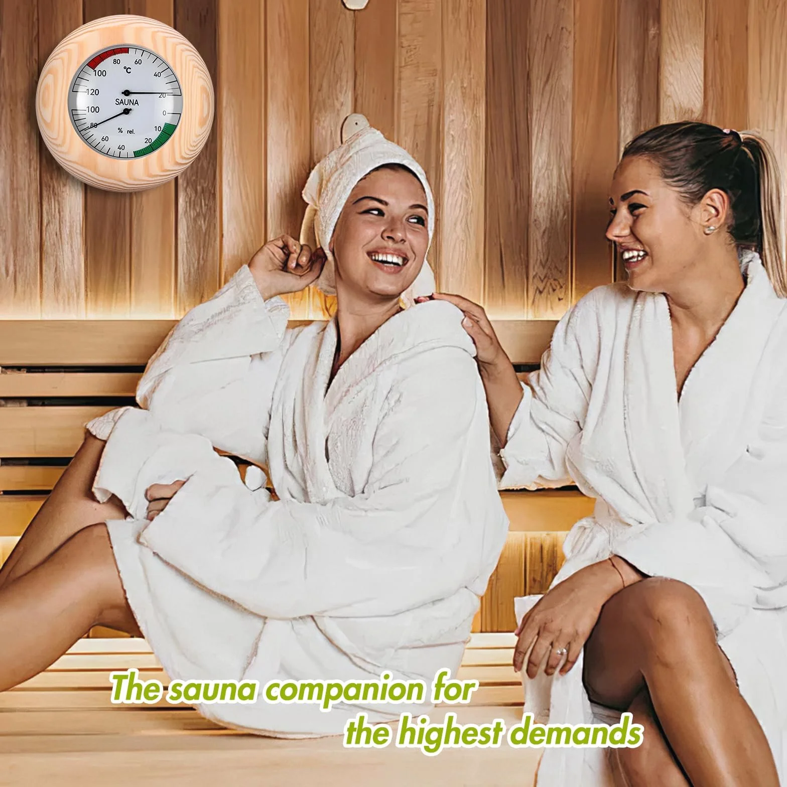 Termometro Igrometro Legno 2 in 1 Alta Precisione, Misuratore Umidità Rotondo per Sauna Bagno Turco